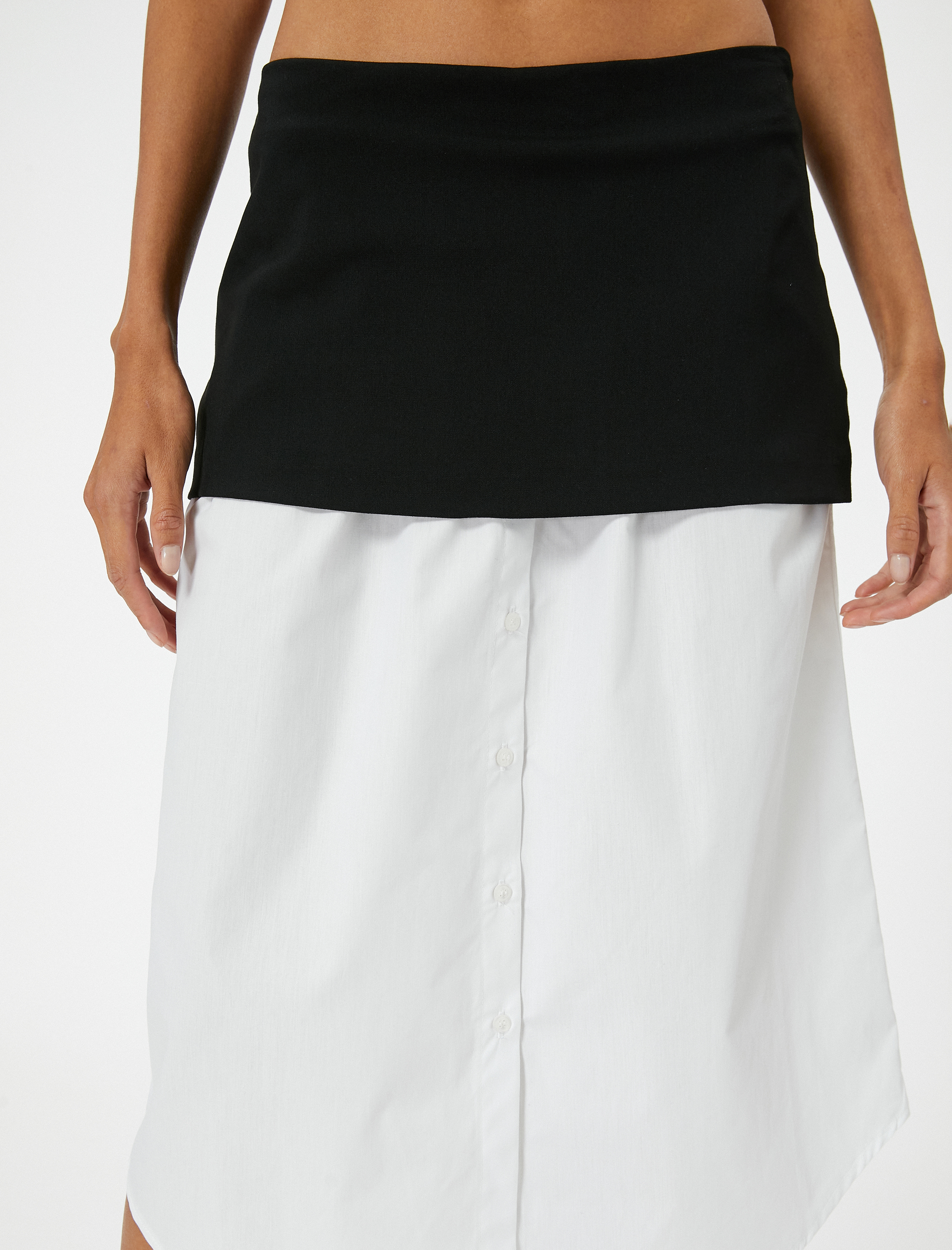   Asimetrik Midi Boy Etek Gömlek Etek Ucu Detaylı Rahat Kalıp Renk Kontrastlı