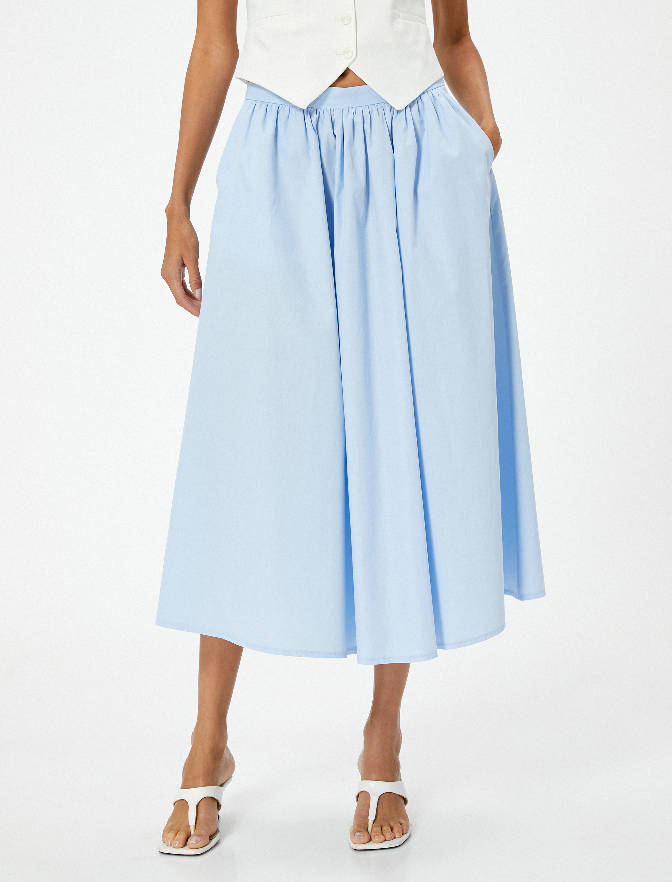   Midi Balon Etek Volanlı Normal Bel Cepli