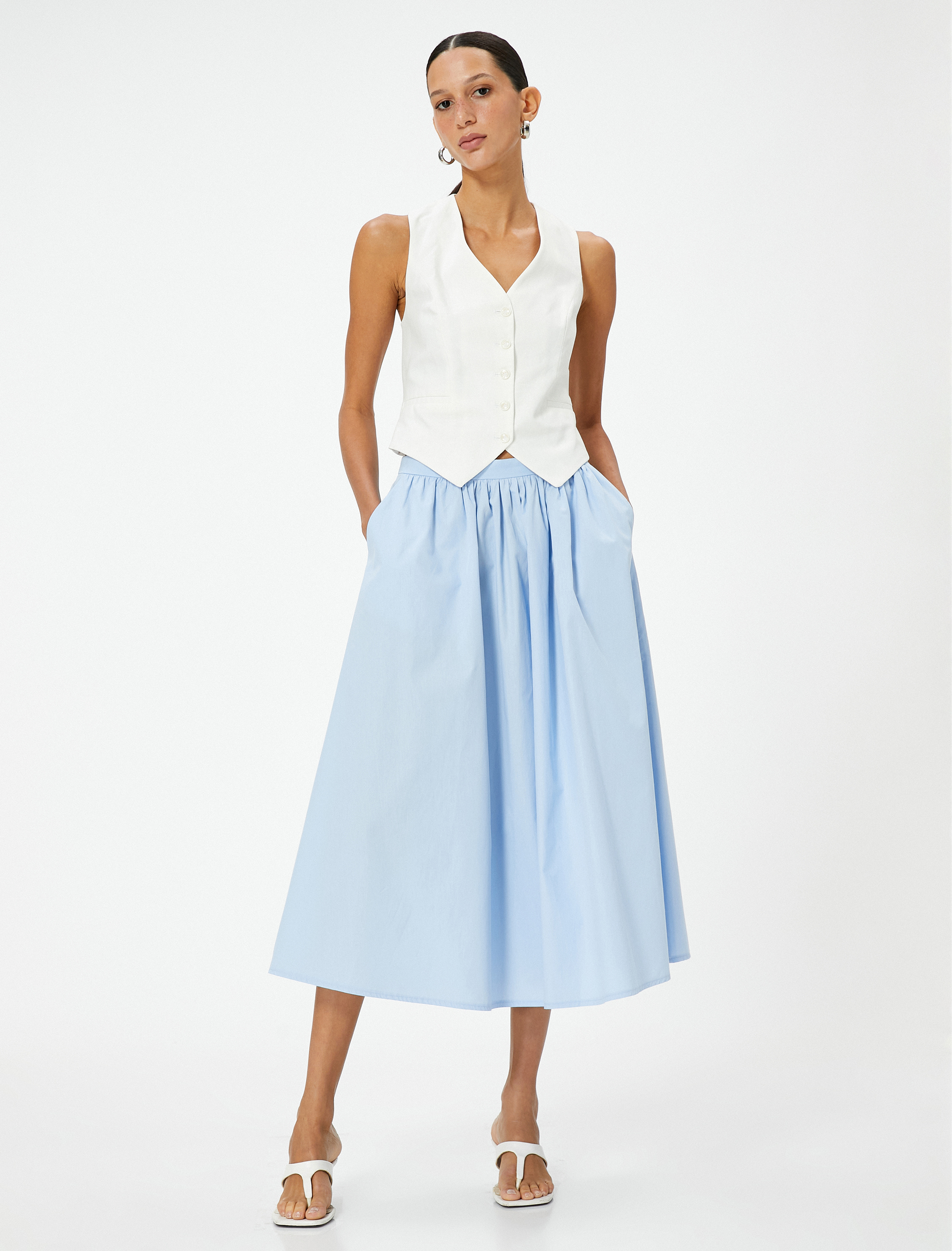   Midi Balon Etek Volanlı Normal Bel Cepli