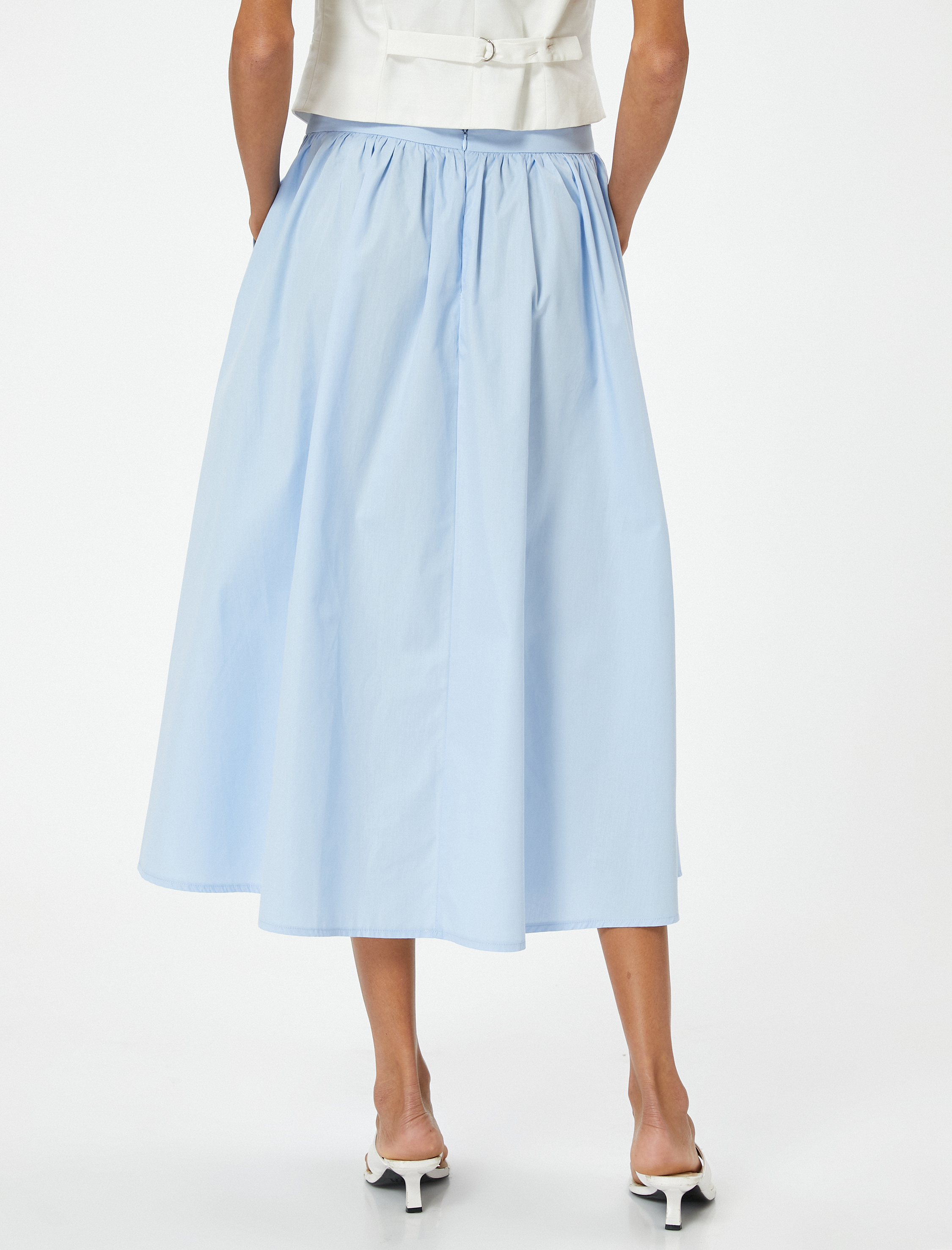   Midi Balon Etek Volanlı Normal Bel Cepli