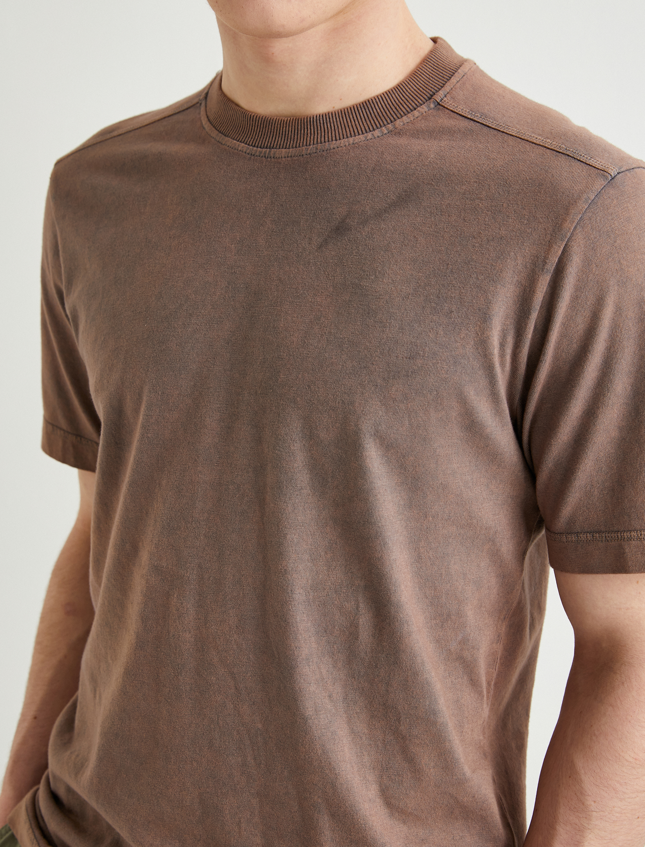   Yıkamalı Tişört Bisiklet Yaka Kısa Kollu Pamuklu