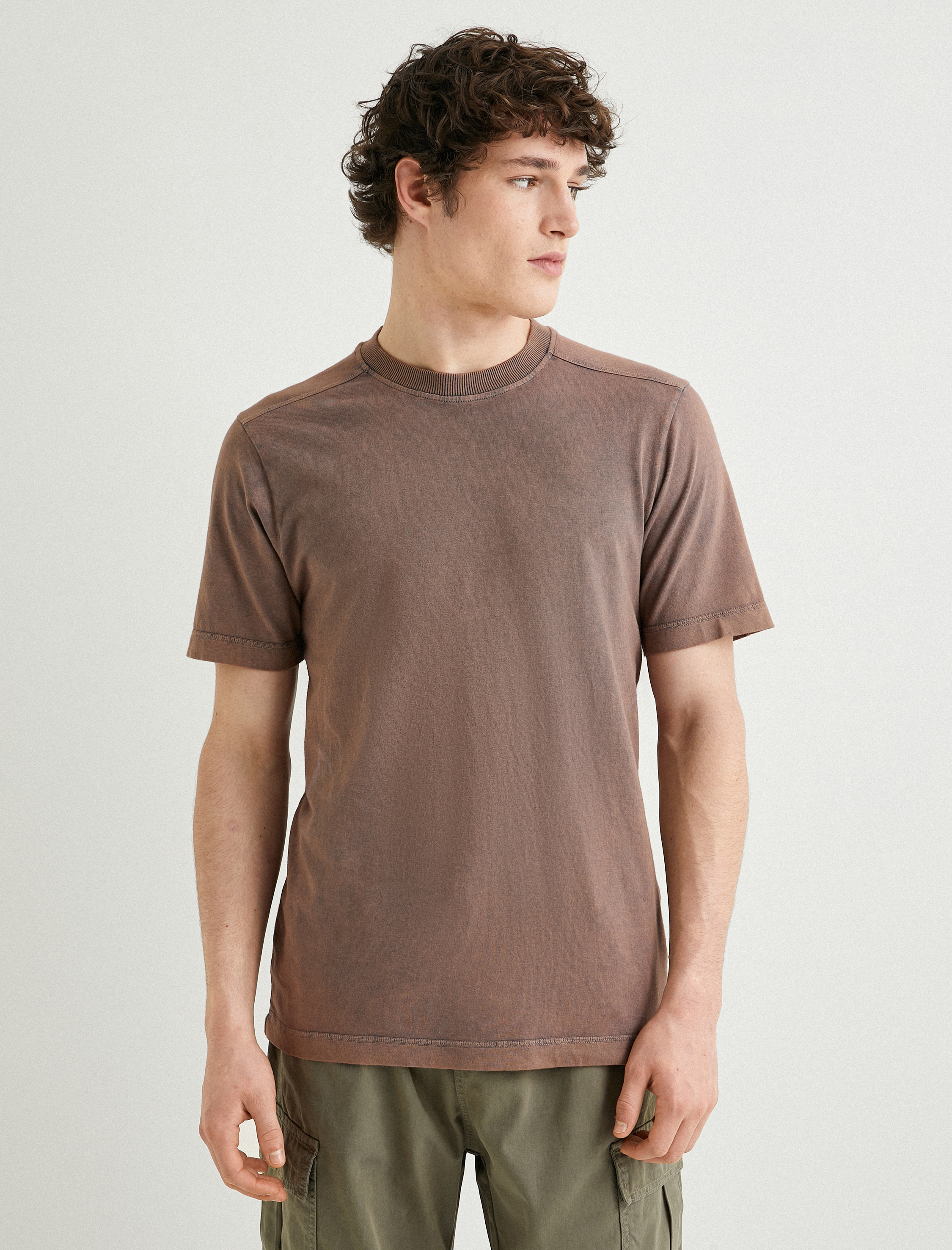   Yıkamalı Tişört Bisiklet Yaka Kısa Kollu Pamuklu