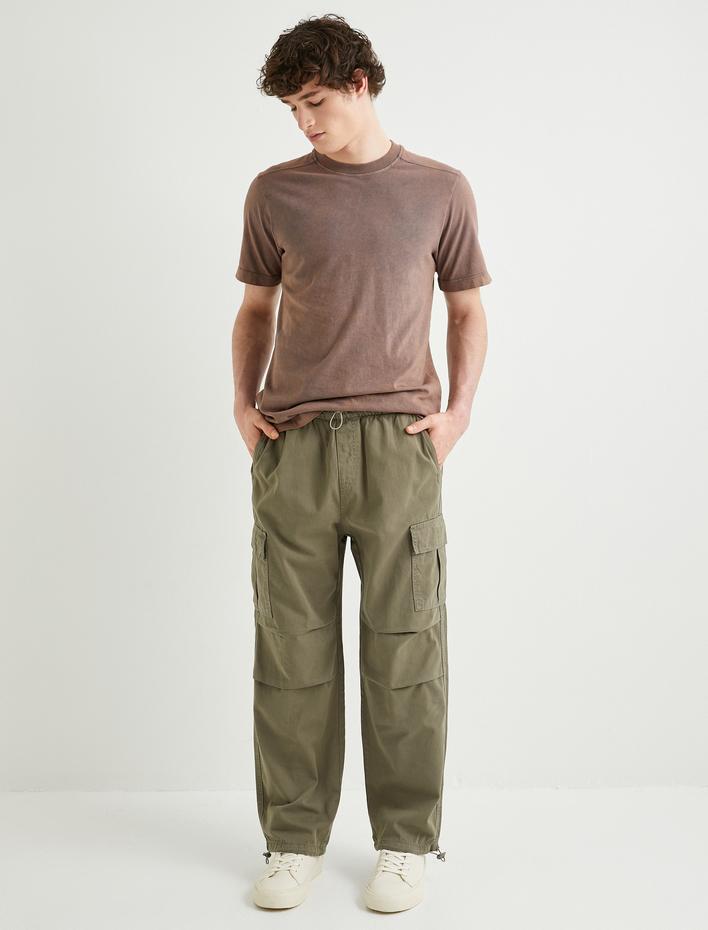  Yıkamalı Tişört Bisiklet Yaka Kısa Kollu Pamuklu