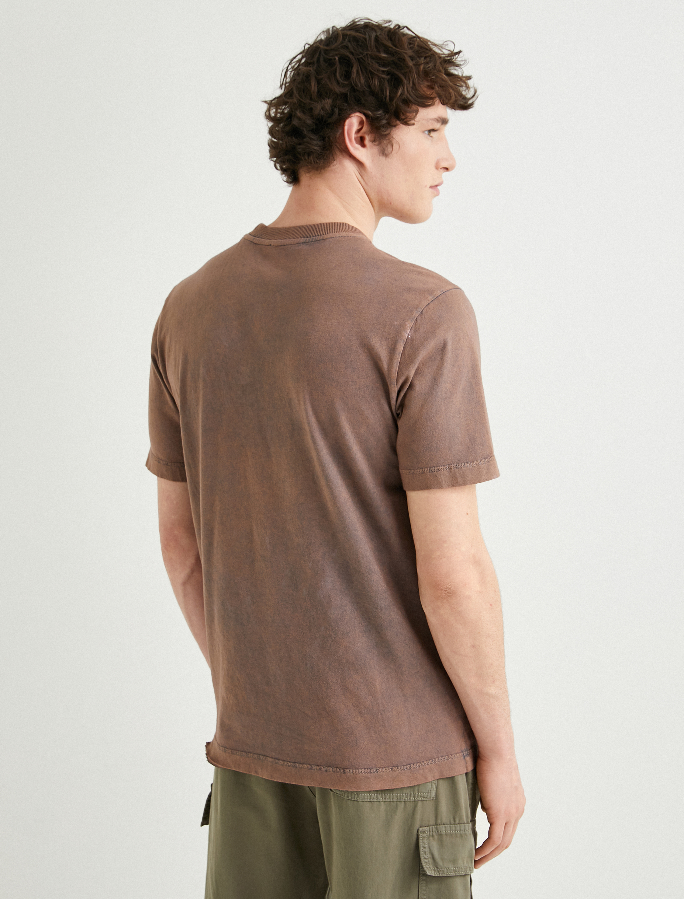   Yıkamalı Tişört Bisiklet Yaka Kısa Kollu Pamuklu