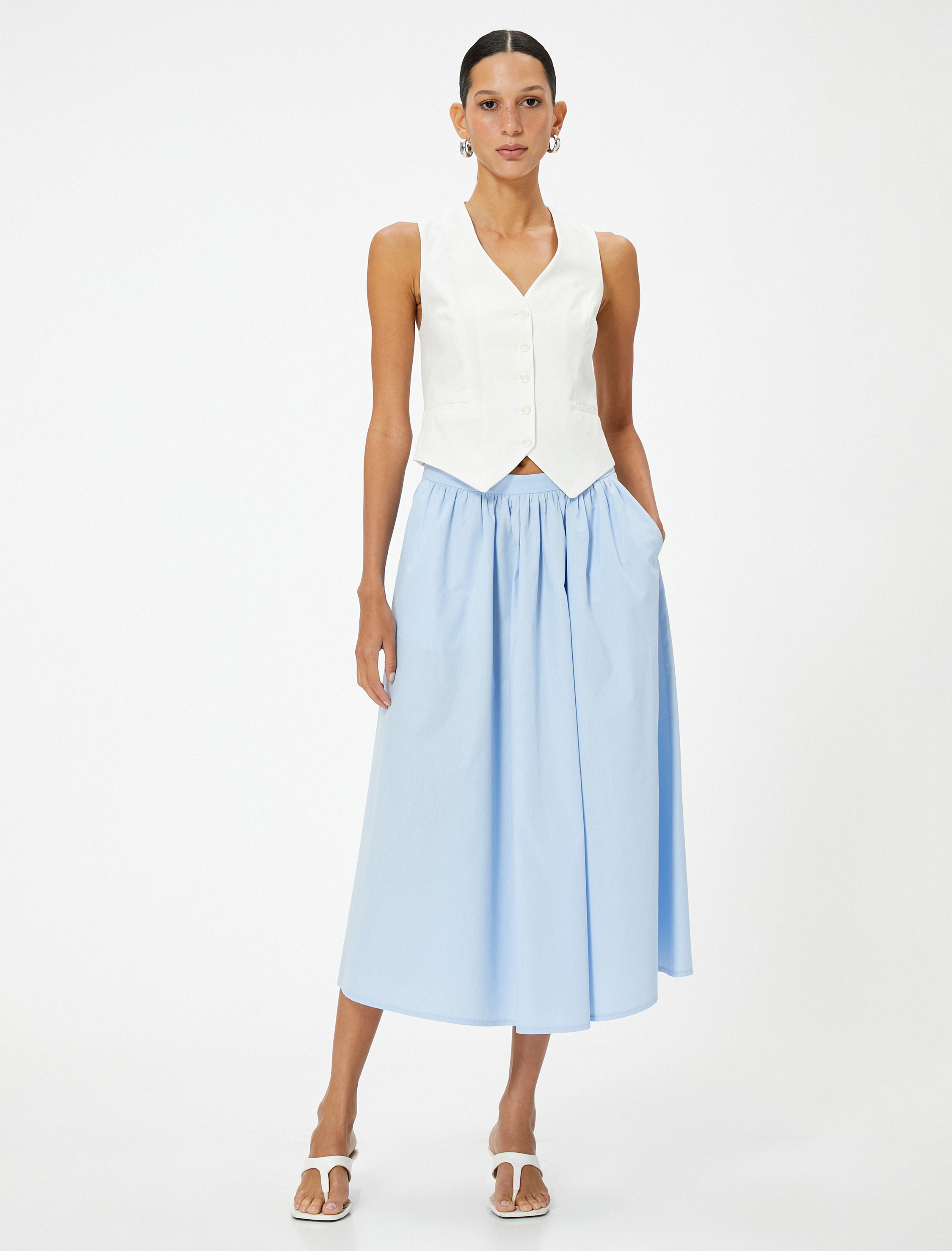   Midi Balon Etek Volanlı Normal Bel Cepli