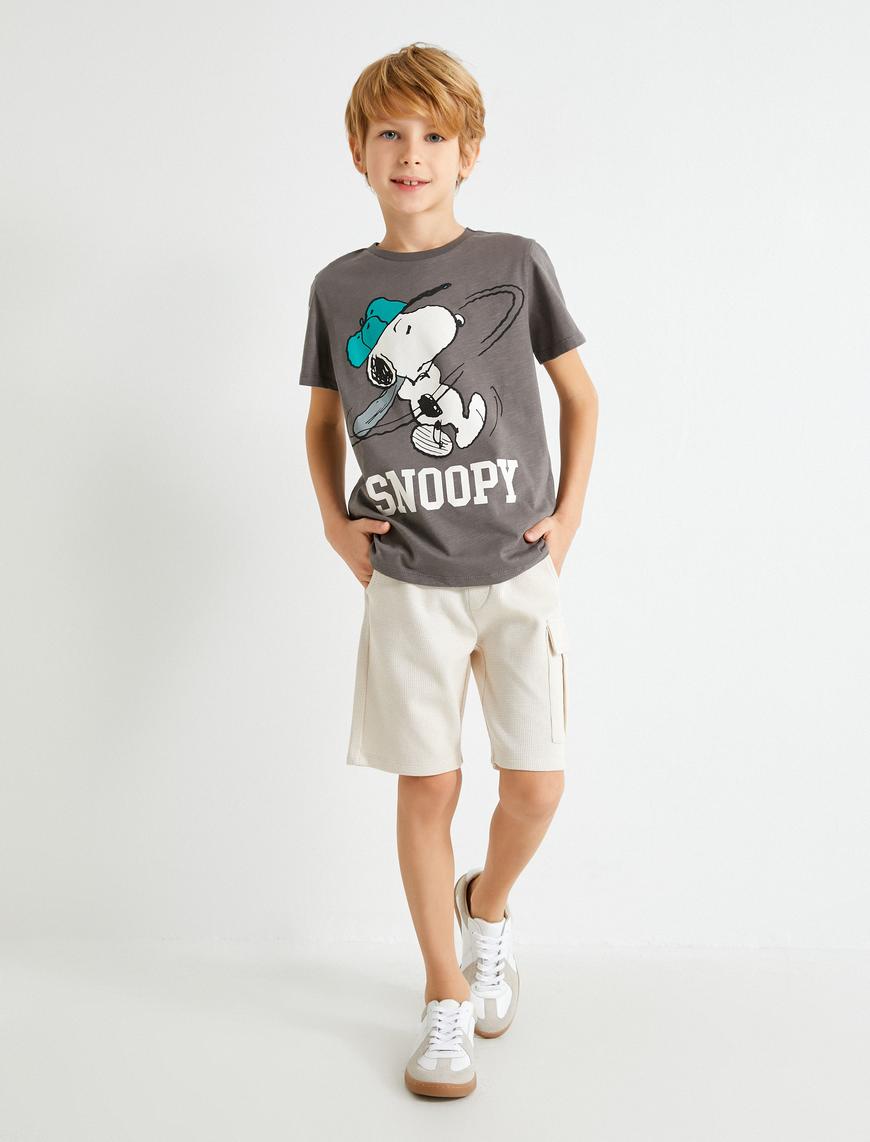  Erkek Çocuk Snoopy Tişört Lisanslı Kısa Kollu Bisiklet Yaka Pamuklu