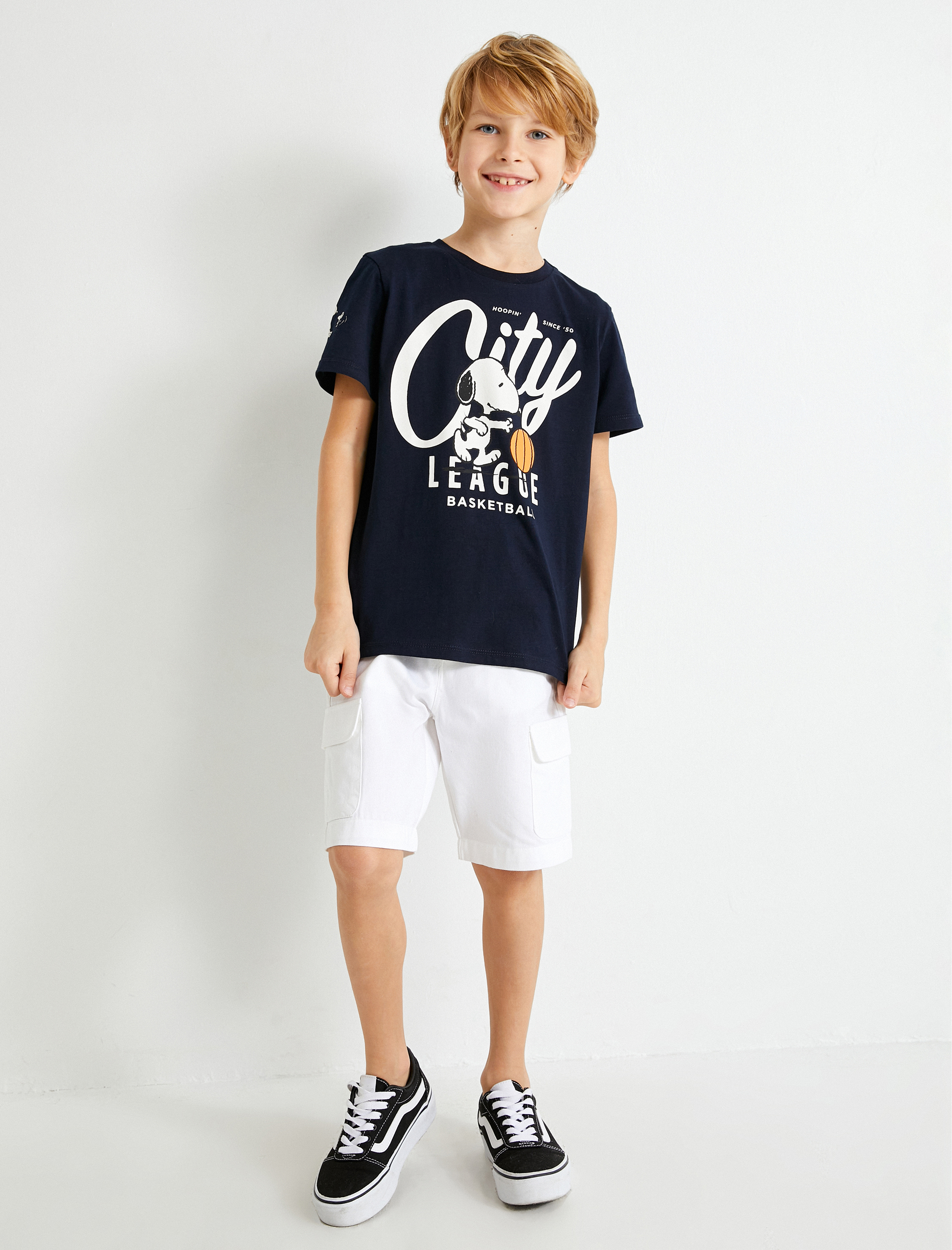  Erkek Çocuk Snoopy Tişört Lisanslı Kısa Kollu Bisiklet Yaka Pamuklu