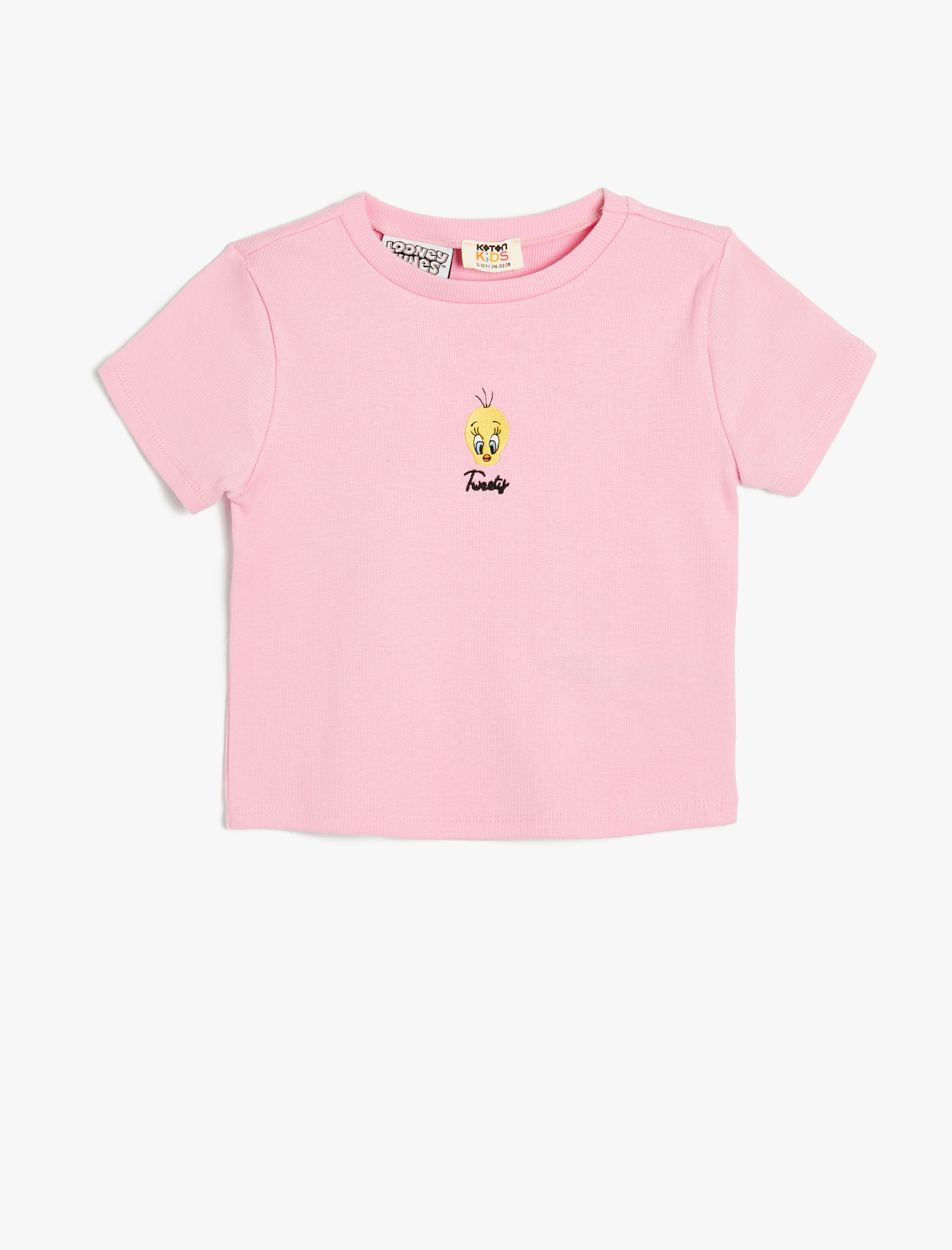  Kız Çocuk Tweety Crop Tişört Lisanslı Kısa Kollu Bisiklet Yaka Pamuklu