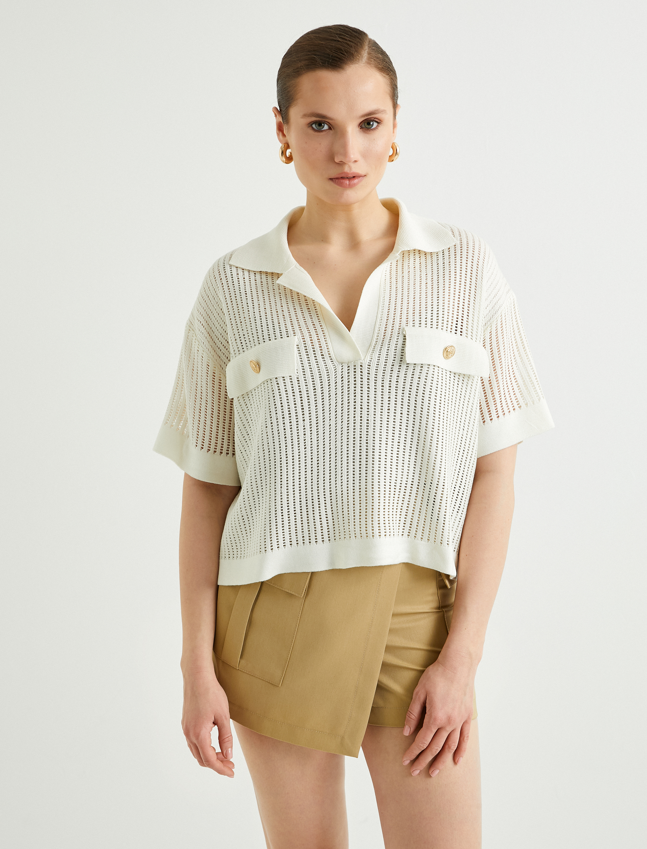 Kroşe Tişört Polo Yaka Kısa Kollu Düğmeli