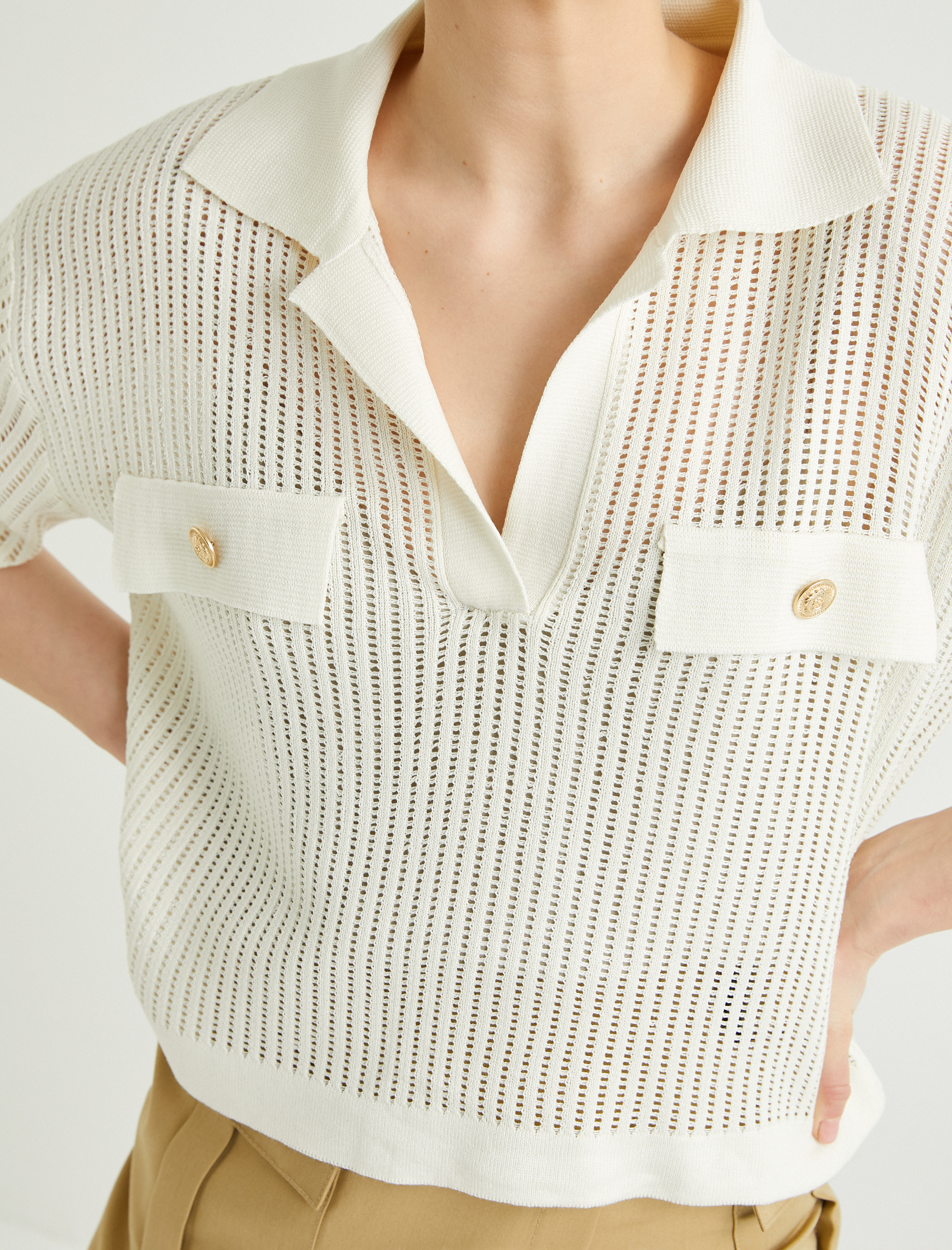 Kroşe Tişört Polo Yaka Kısa Kollu Düğmeli