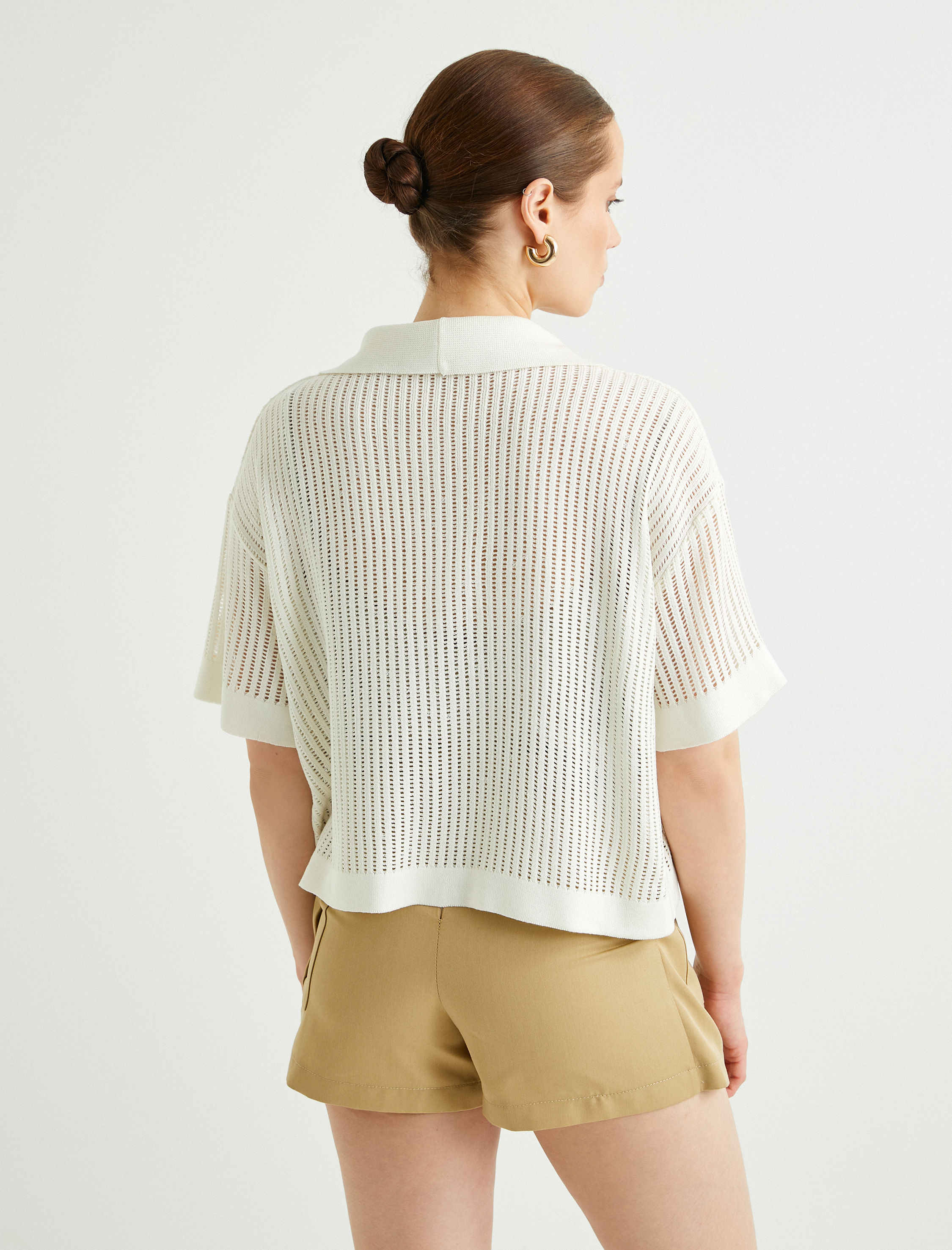 Kroşe Tişört Polo Yaka Kısa Kollu Düğmeli