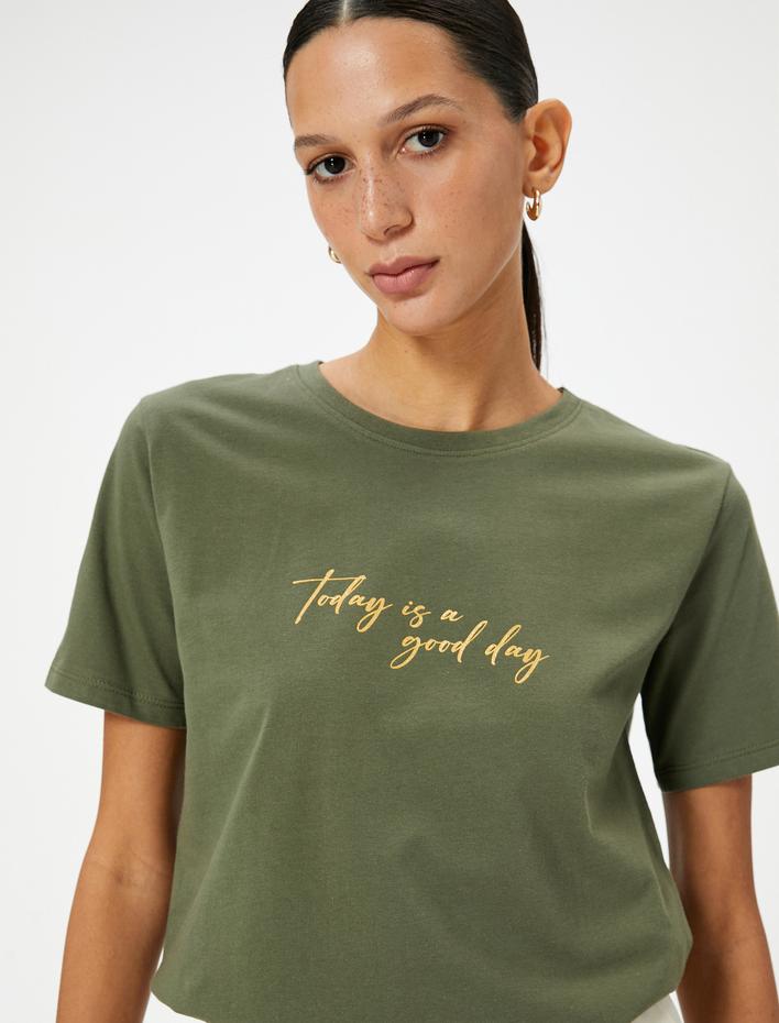  Baskılı Tişört Bisiklet Yaka Kısa Kollu Pamuklu