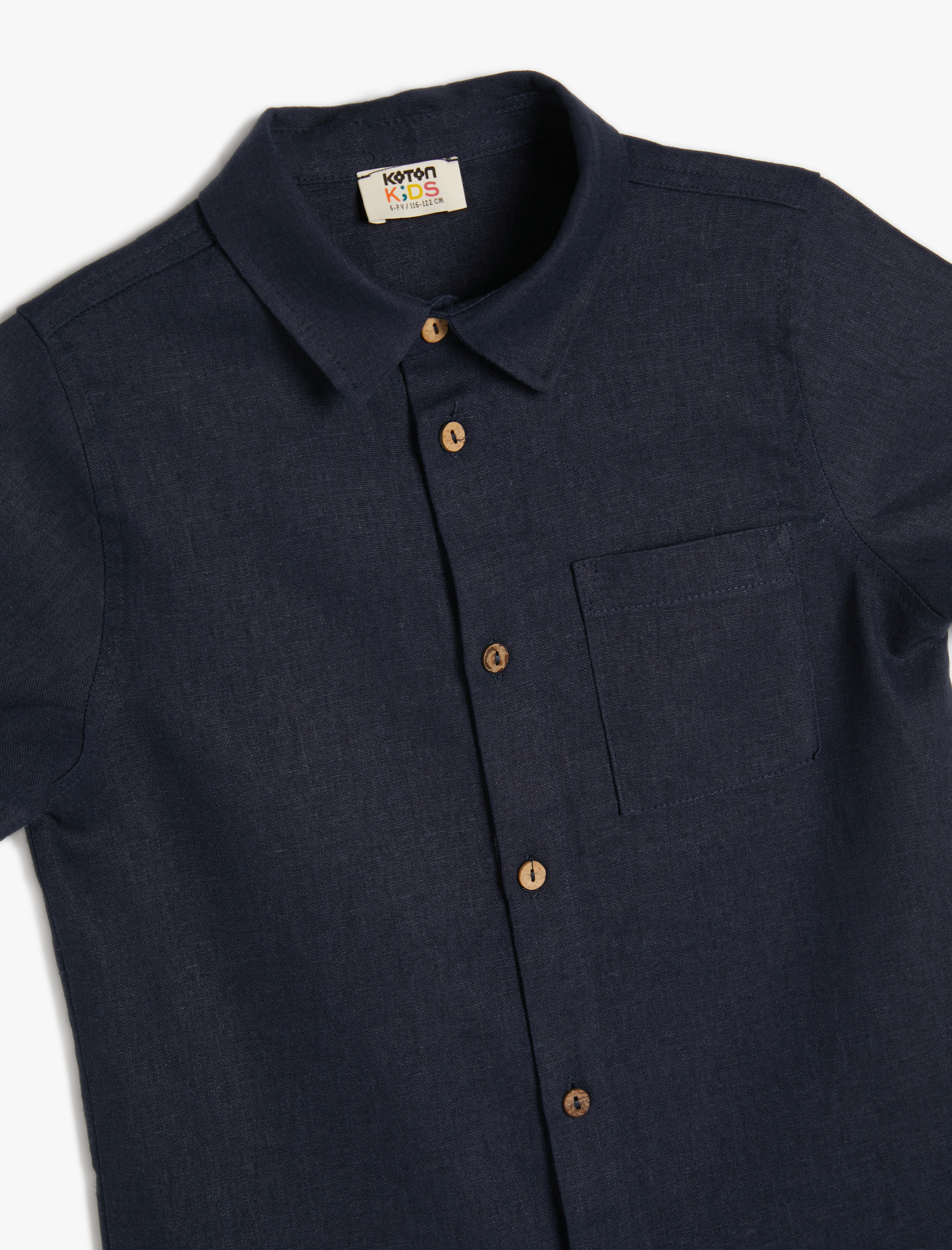 Erkek Çocuk Basic Gömlek Keten Karışımlı Kısa Kollu Cep Detaylı