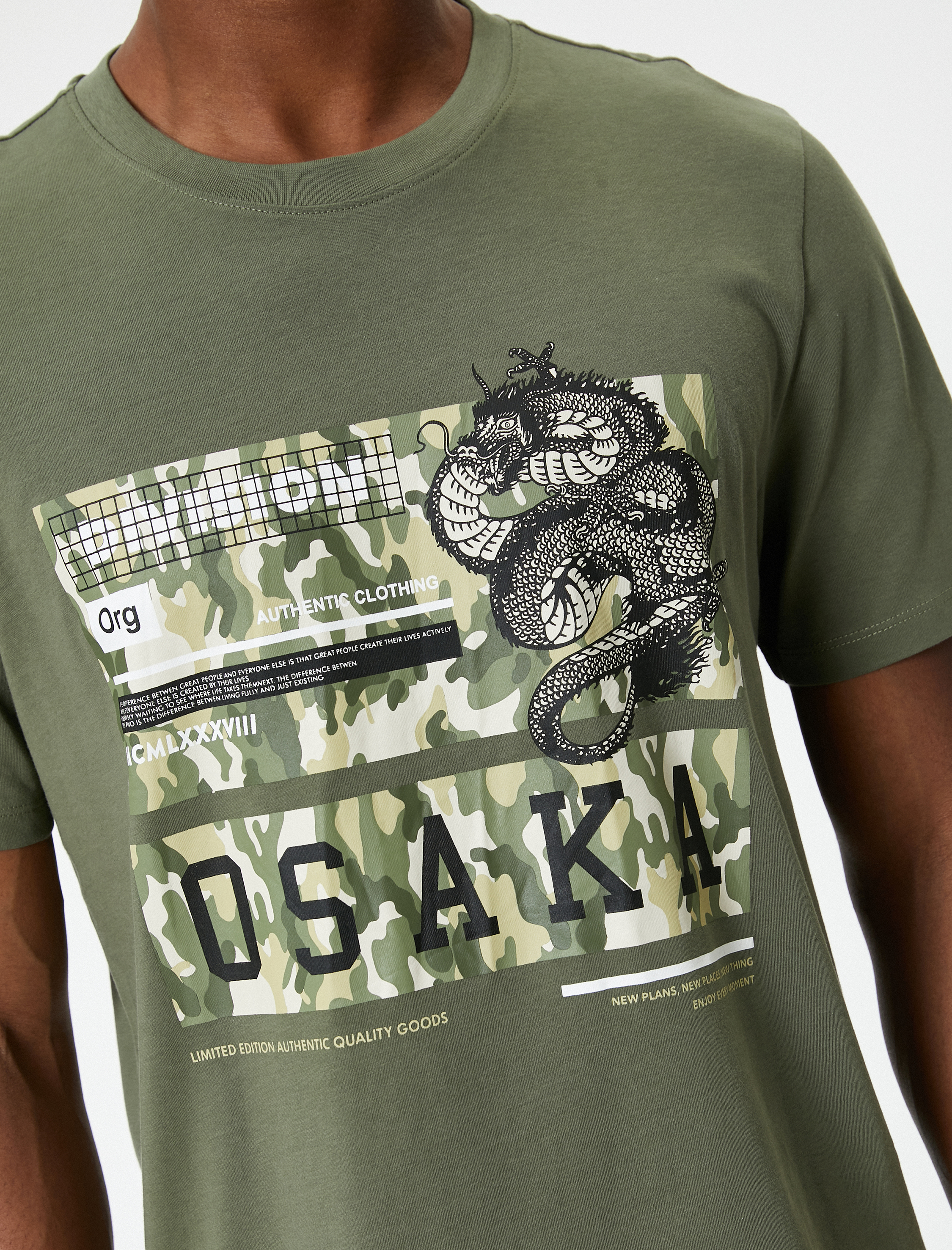   Uzakdoğu Baskılı Tişört Bisiklet Yaka Kısa Kollu