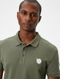 Polo Yaka Tişört Slim Fit Baskılı Düğmeli Kısa Kollu