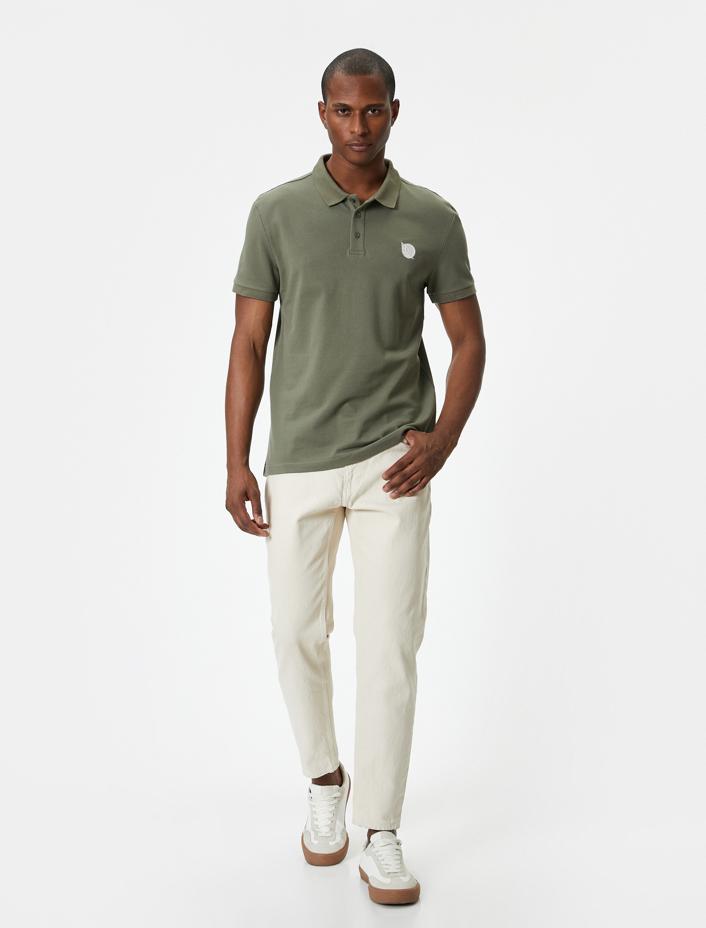   Polo Yaka Tişört Slim Fit Baskılı Düğmeli Kısa Kollu