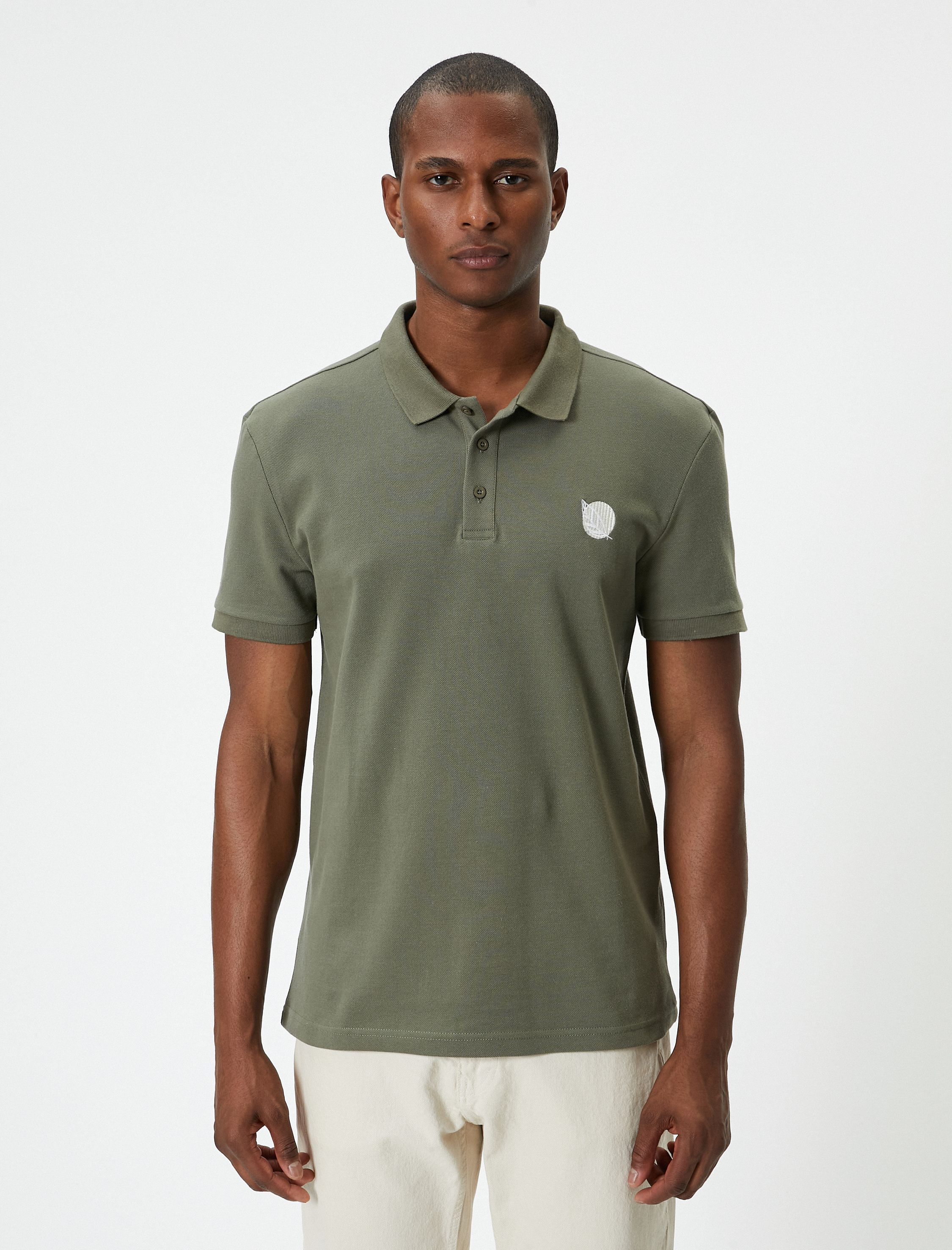   Polo Yaka Tişört Slim Fit Baskılı Düğmeli Kısa Kollu