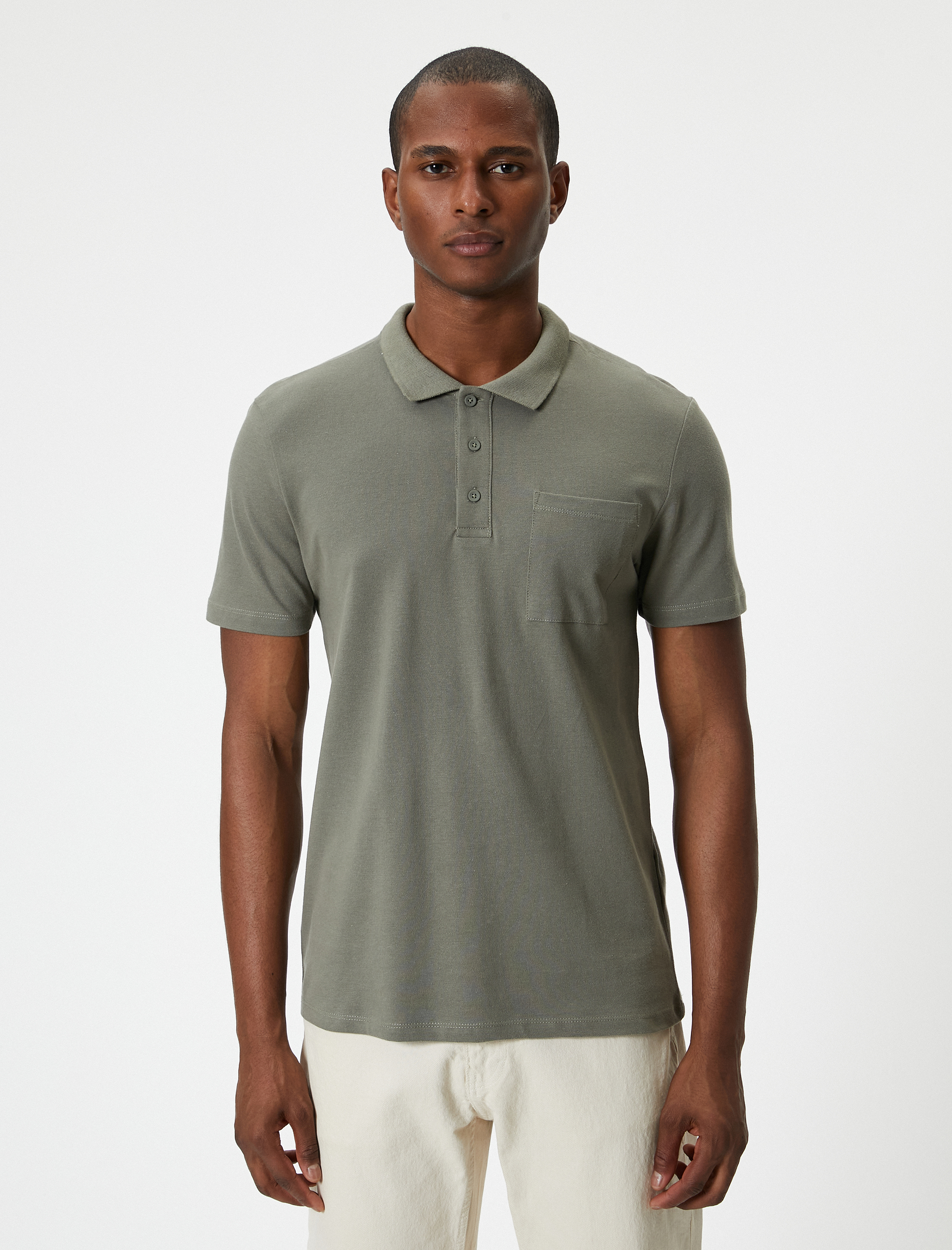   Polo Yaka Tişört Slim Fit Cep Detaylı Düğmeli