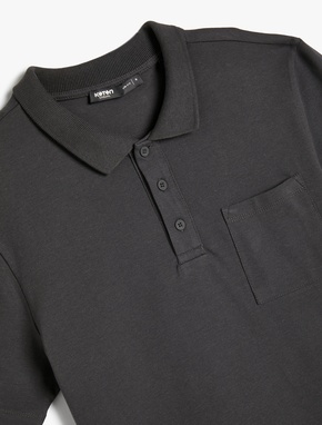 Polo Yaka Tişört Slim Fit Cep Detaylı Düğmeli_2