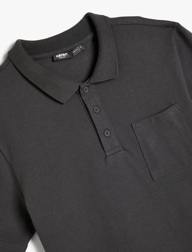 Polo Yaka Tişört Slim Fit Cep Detaylı Düğmeli_2