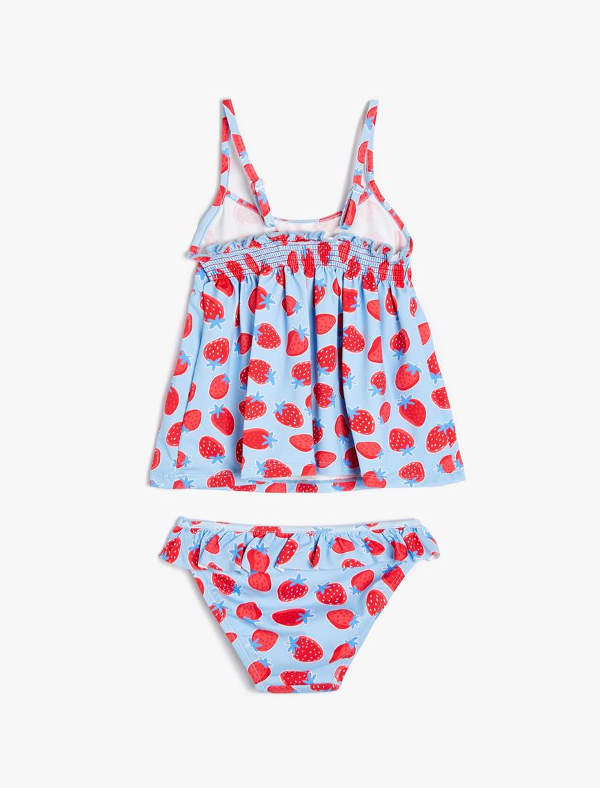  Kız Çocuk Bikini Seti Askılı Uzun Üst ve Fırfırlı Alt