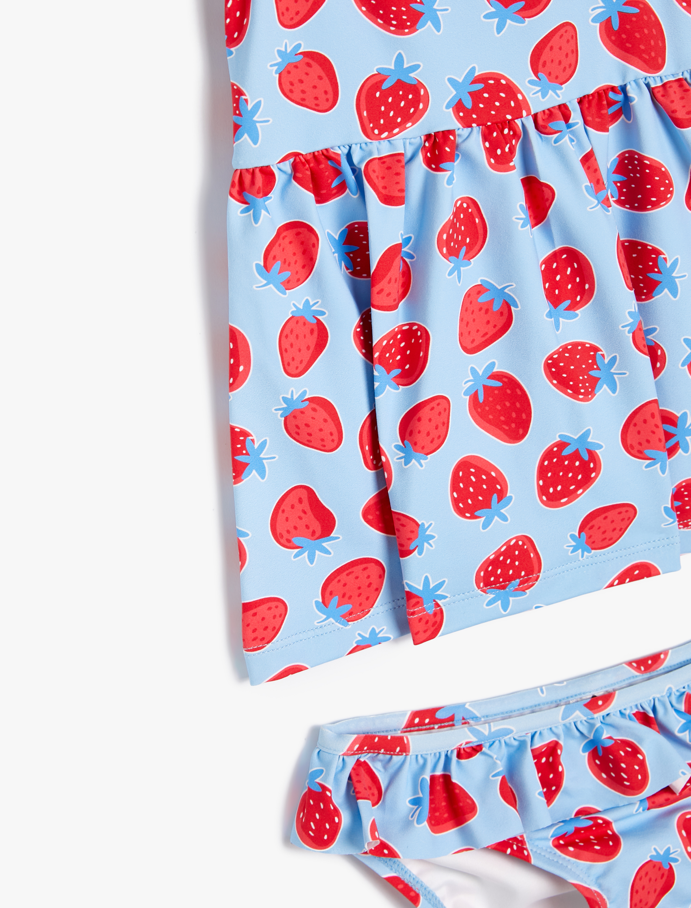 Kız Çocuk Bikini Seti Askılı Uzun Üst ve Fırfırlı Alt