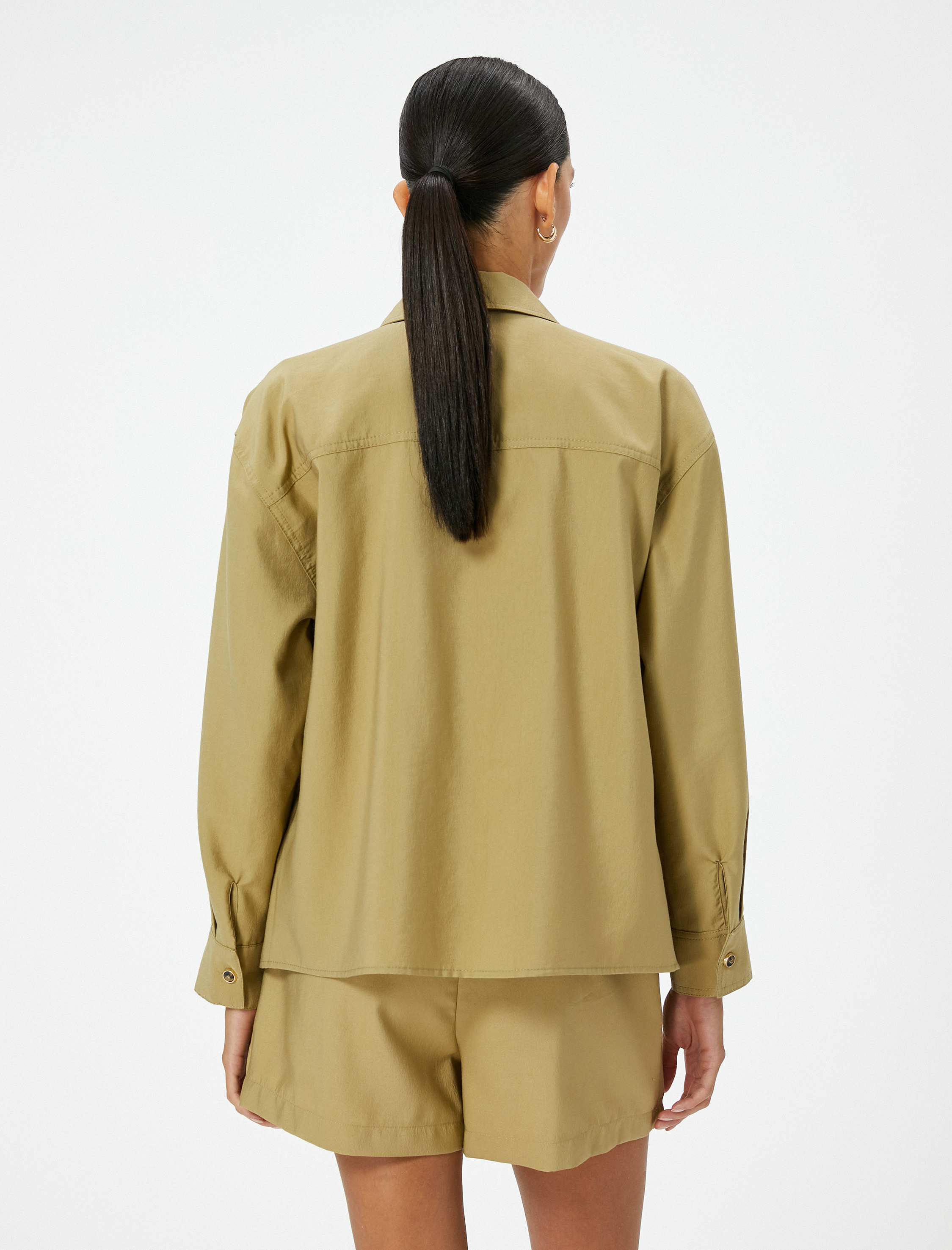   Uzun Kollu Gömlek Düğmeli Kapaklı Cepli Modal Karışımlı