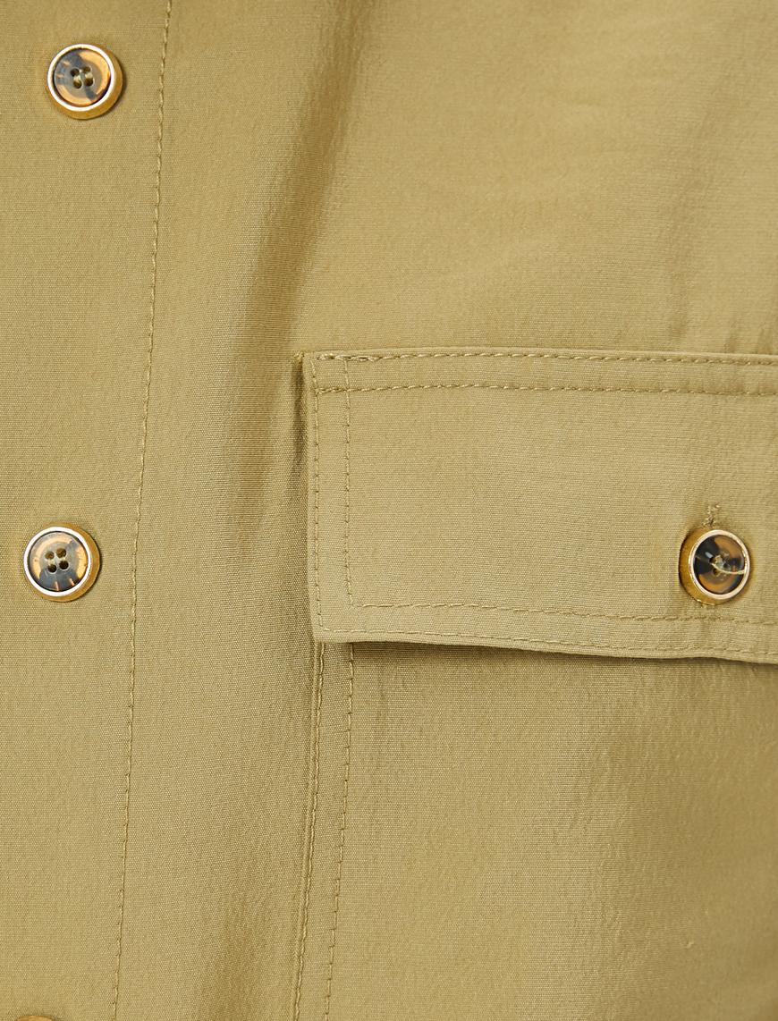   Uzun Kollu Gömlek Düğmeli Kapaklı Cepli Modal Karışımlı