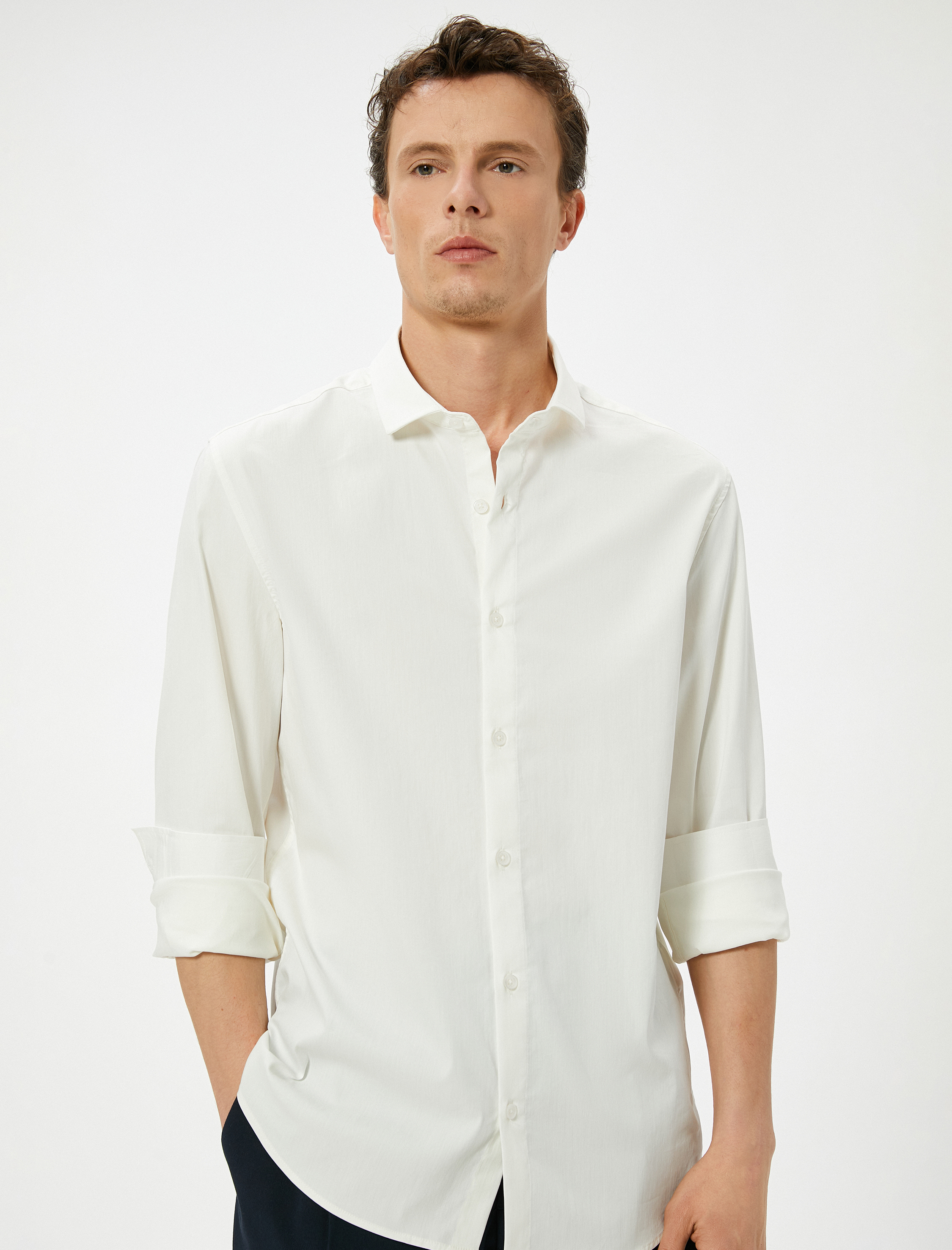   Basic Gömlek Slim Fit Yarım İtalyan Yaka Düğmeli