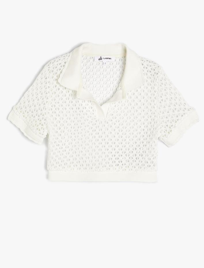  Polo Yaka Kroşe Tişört Ultra Crop Kısa Kollu Slim Fit
