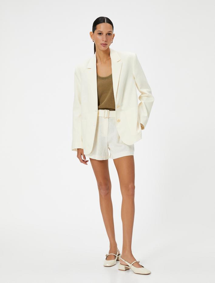  Keten Karışımlı Blazer Ceket Cep Detaylı
