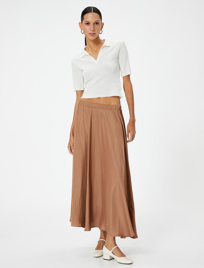  Uzun Etek Volanlı Beli Lastikli