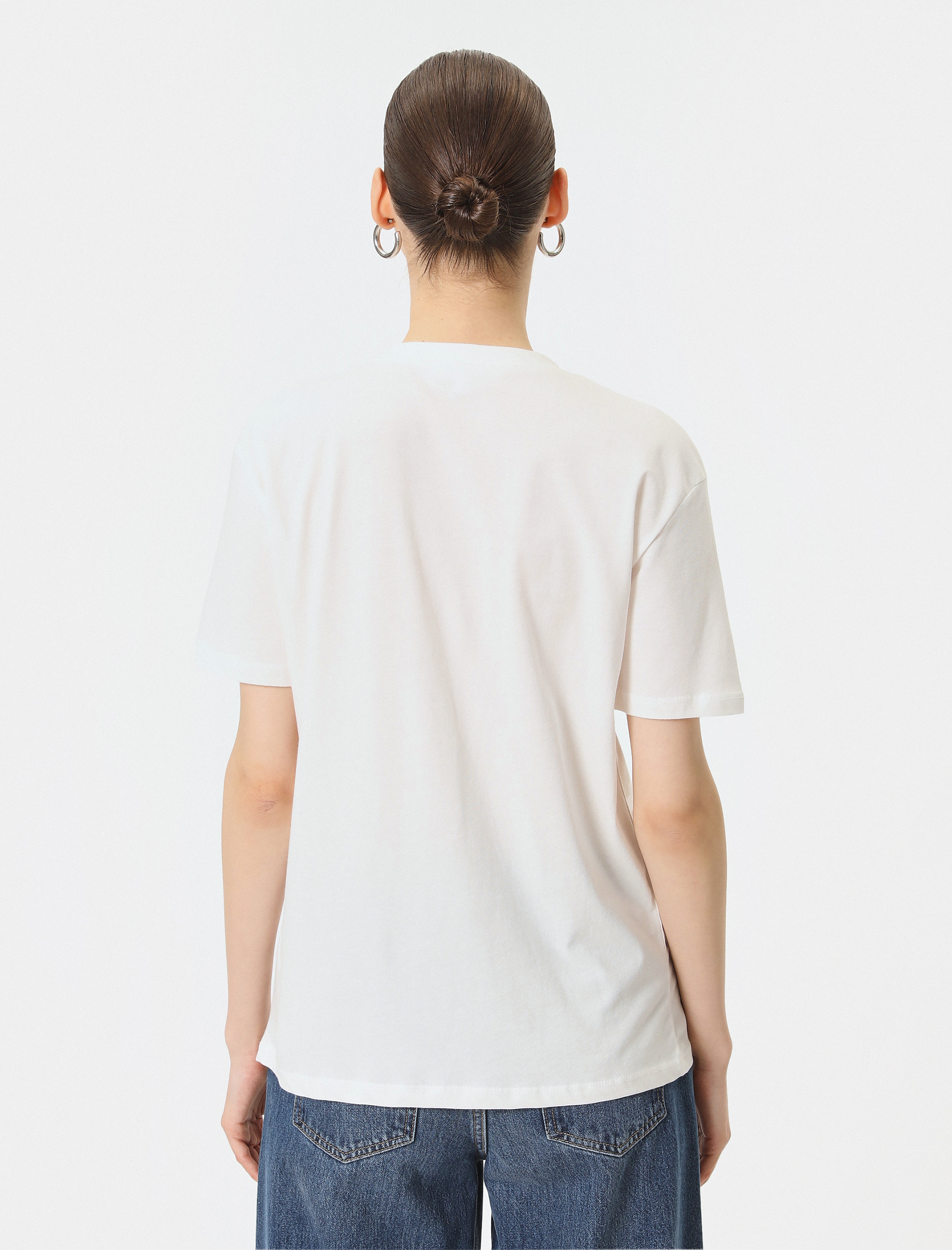   Baskılı Tişört Kısa Kollu Bisiklet Yaka Rahat Kalıp