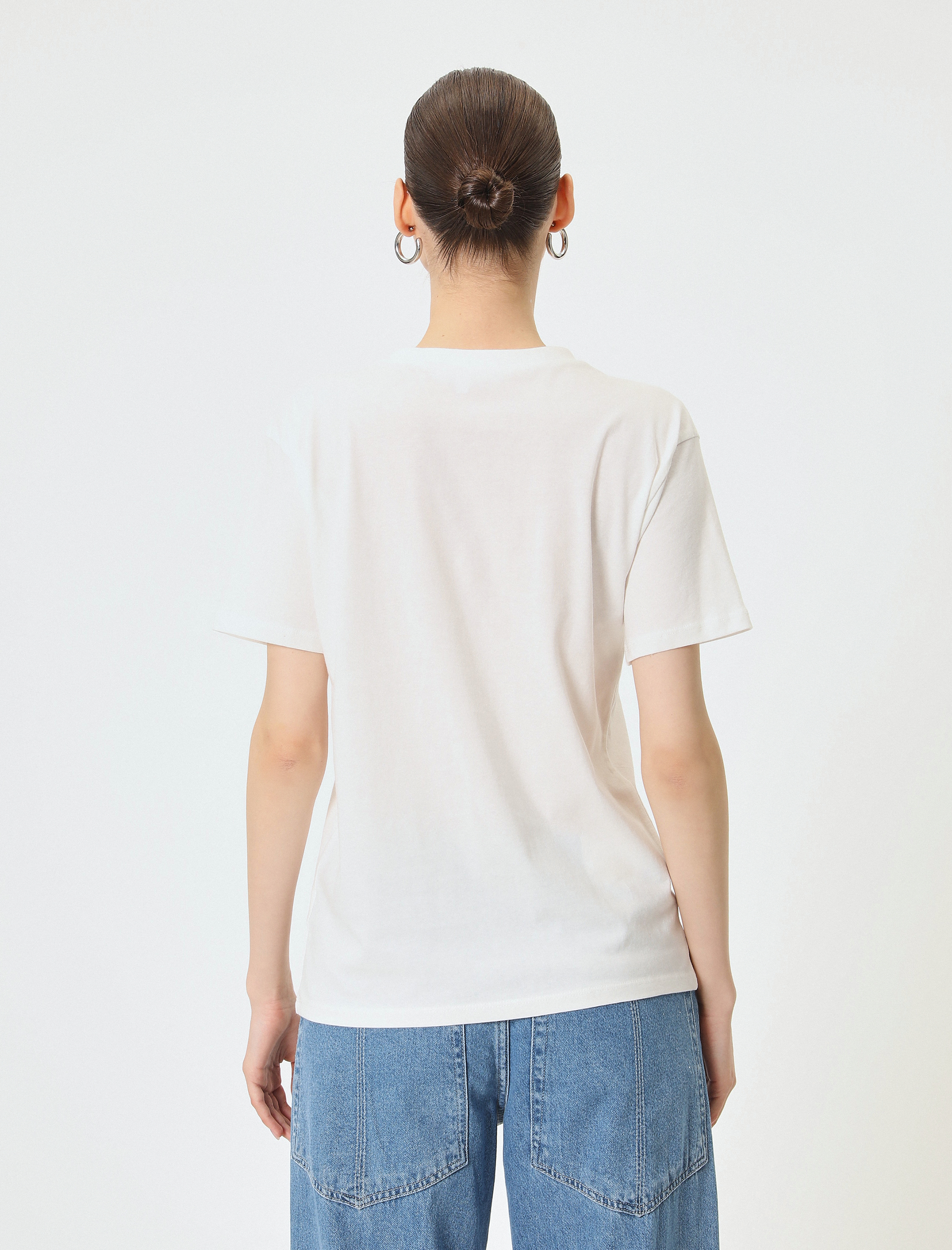   Baskılı Tişört Kısa Kollu Bisiklet Yaka Rahat Kalıp