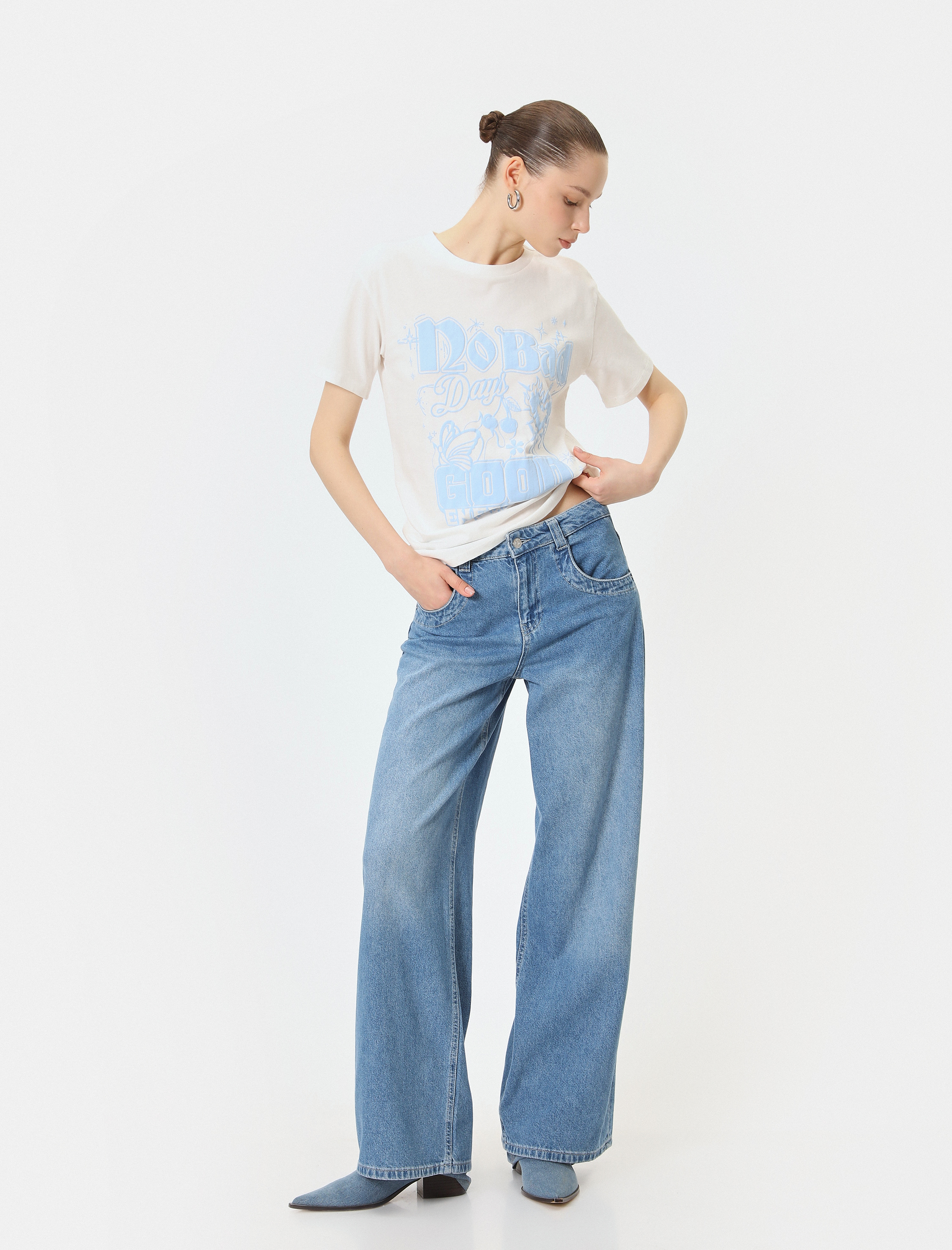   Baskılı Tişört Kısa Kollu Bisiklet Yaka Rahat Kalıp