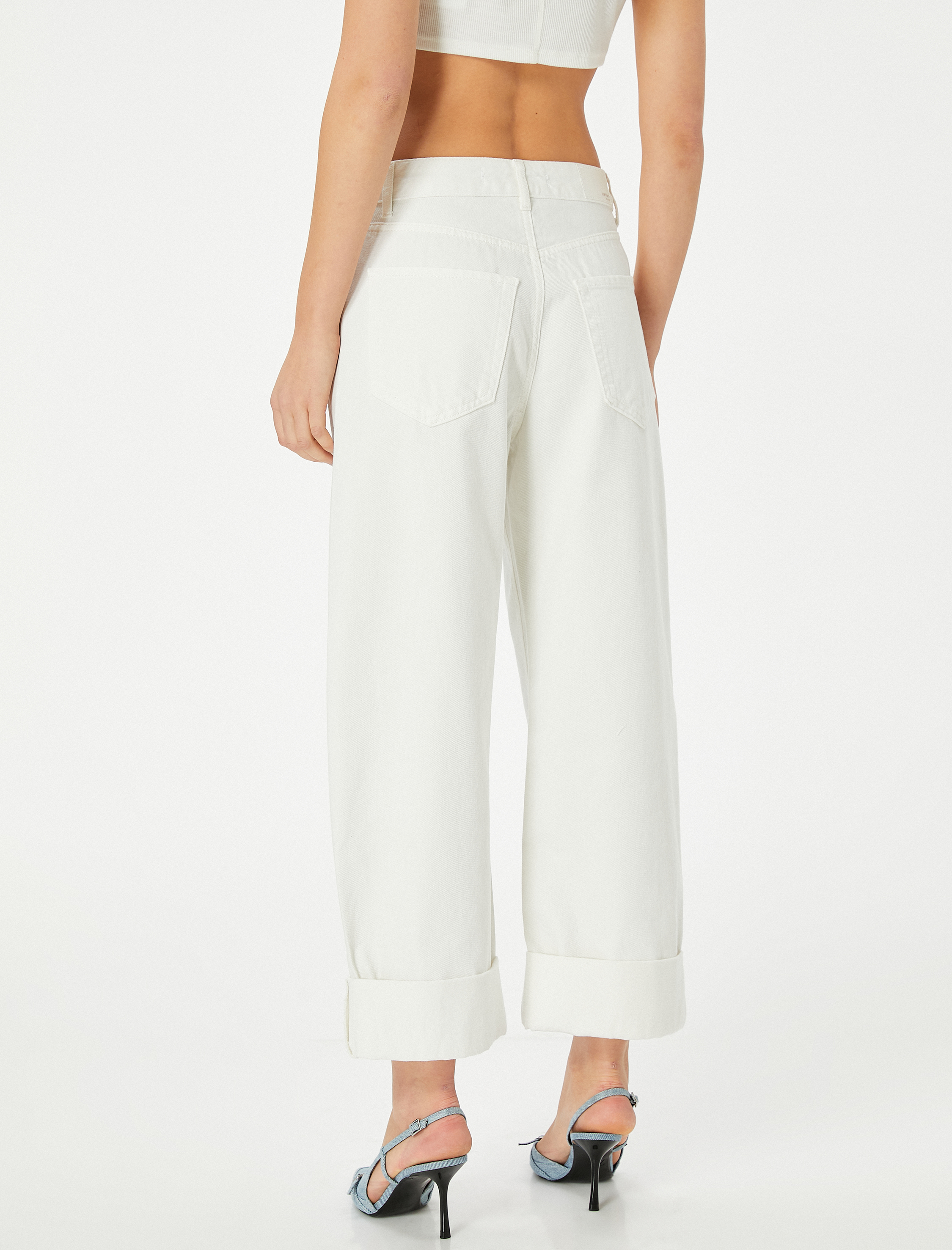   Yüksek Bel Kot Pantolon Katmanlı Düz Paça Cepli - Barrel Fit Jeans