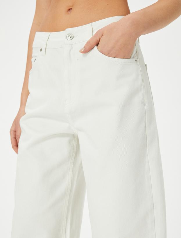 Yüksek Bel Kot Pantolon Katmanlı Düz Paça Cepli - Barrel Fit Jeans_4