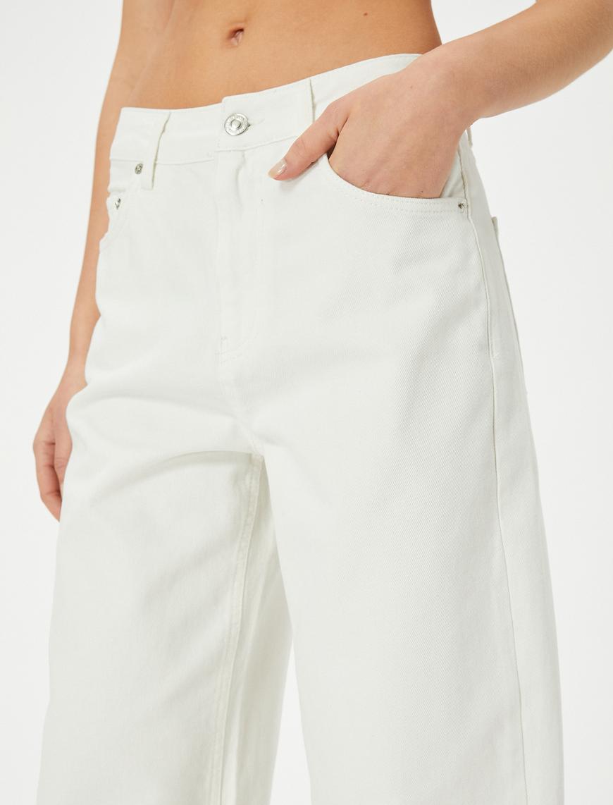   Yüksek Bel Kot Pantolon Katmanlı Düz Paça Cepli - Barrel Fit Jeans