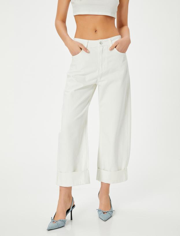 Yüksek Bel Kot Pantolon Katmanlı Düz Paça Cepli - Barrel Fit Jeans_2