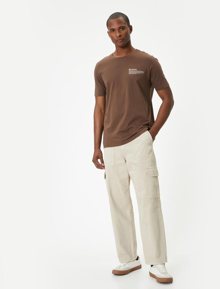  Slogan Baskılı Tişört Slim Fit Bisiklet Yaka Kısa Kollu