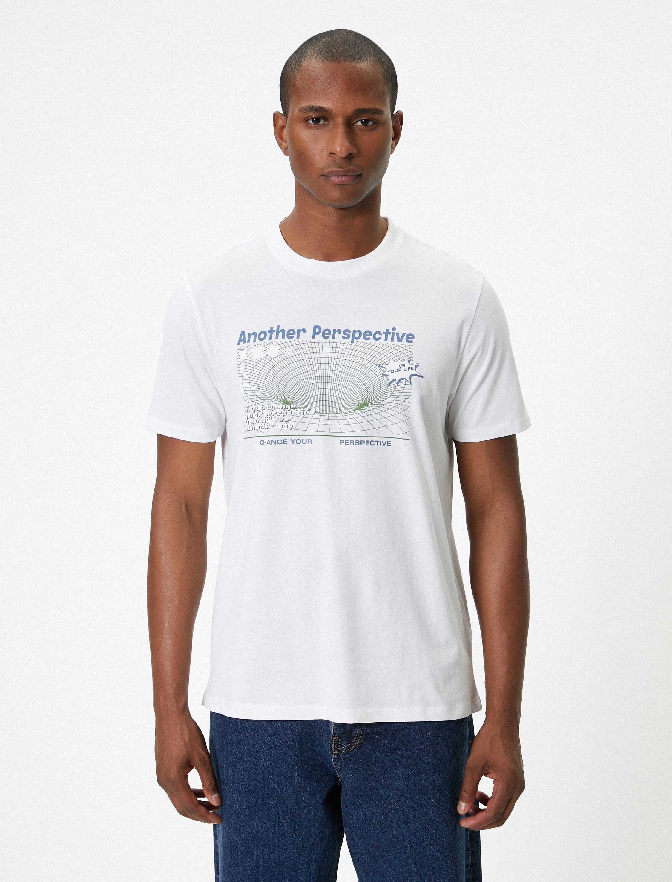   Slogan Baskılı Tişört Bisiklet Yaka Kısa Kollu