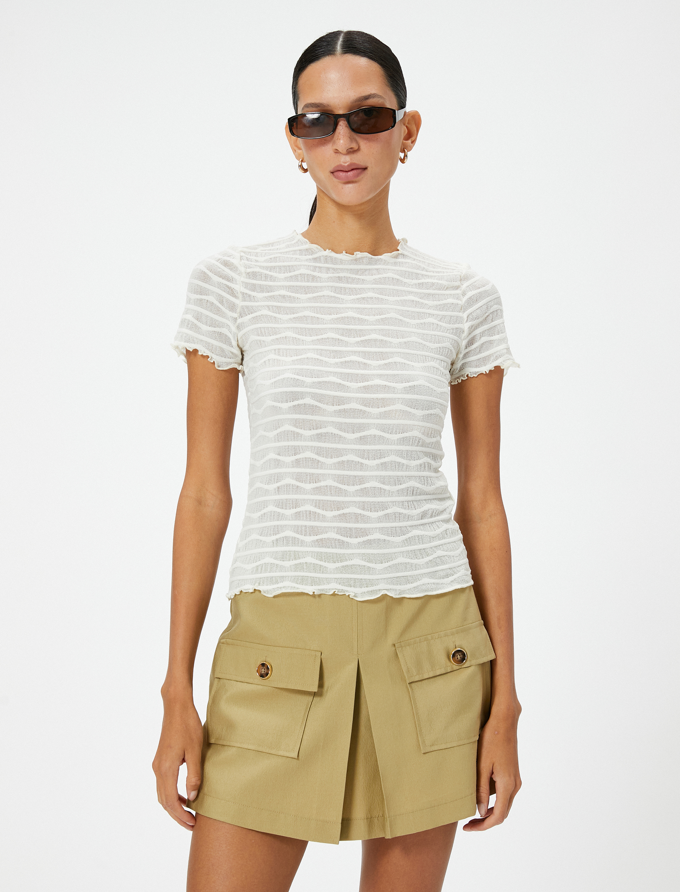   Kısa Kollu Tişört Bisiklet Yaka Dokulu