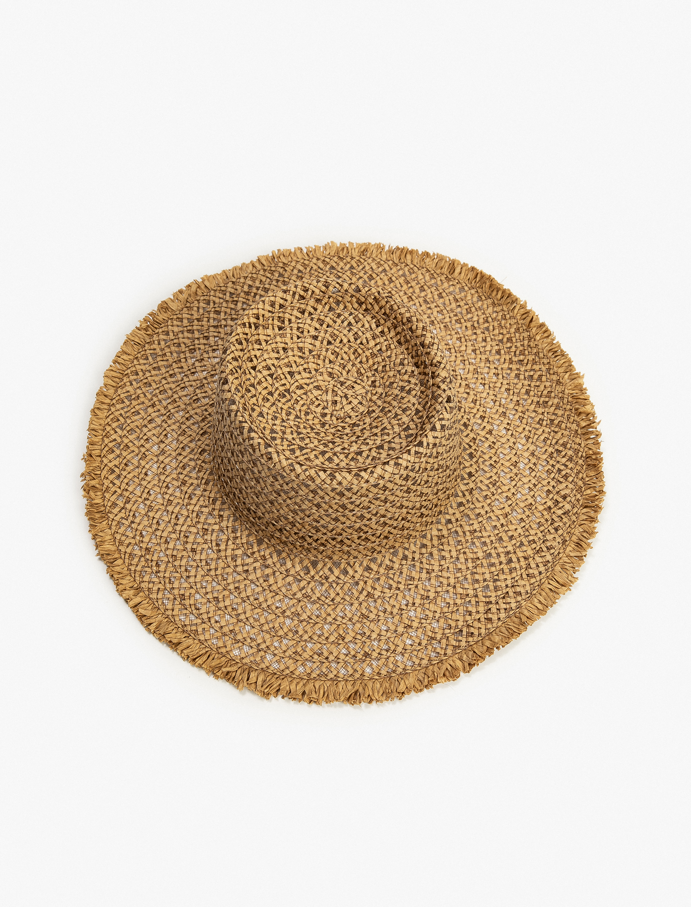  Kadın Desenli Hasır Şapka Püsküllü