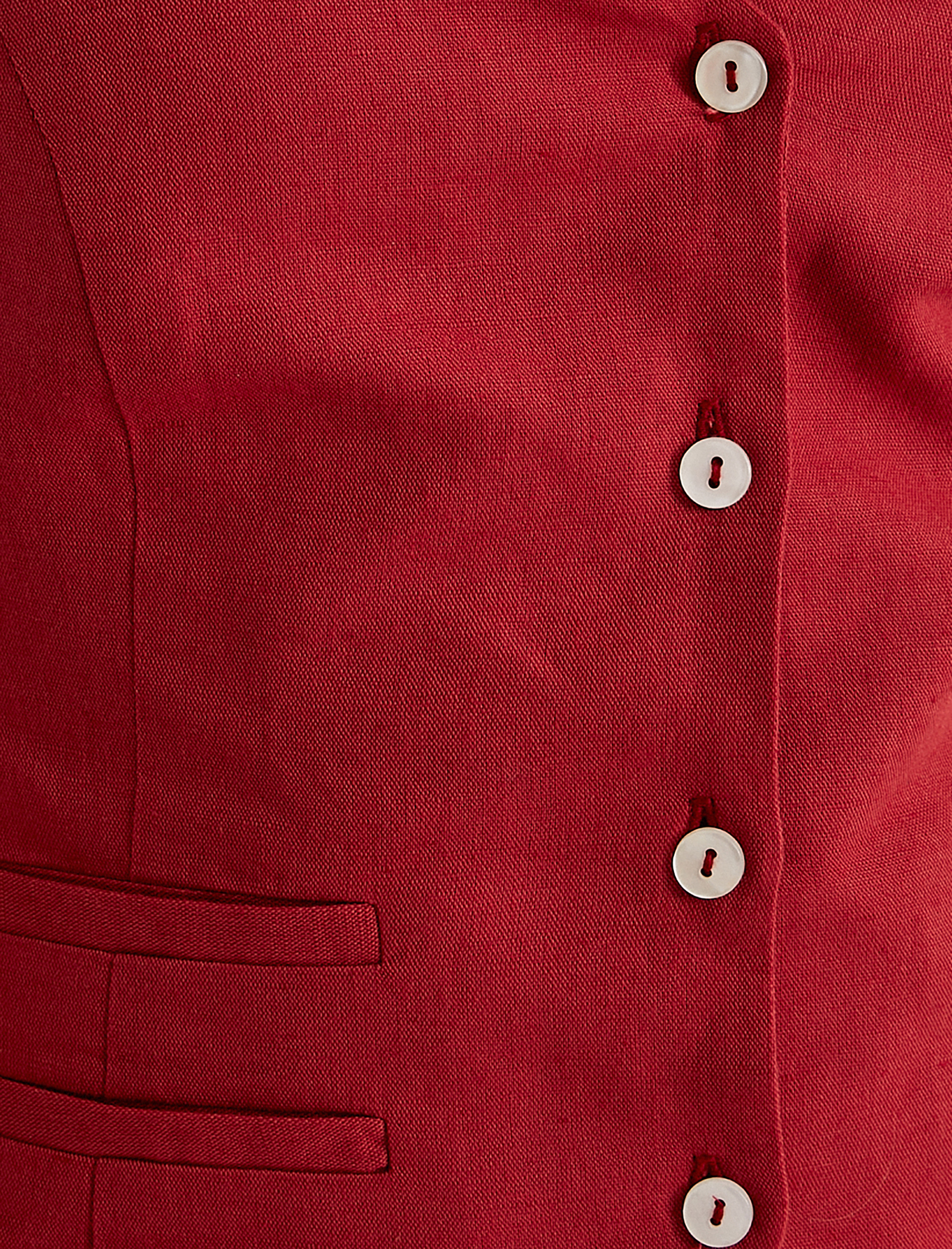   Boyundan Bağlamalı Keten Yelek Düğmeli Fiyonk Detaylı