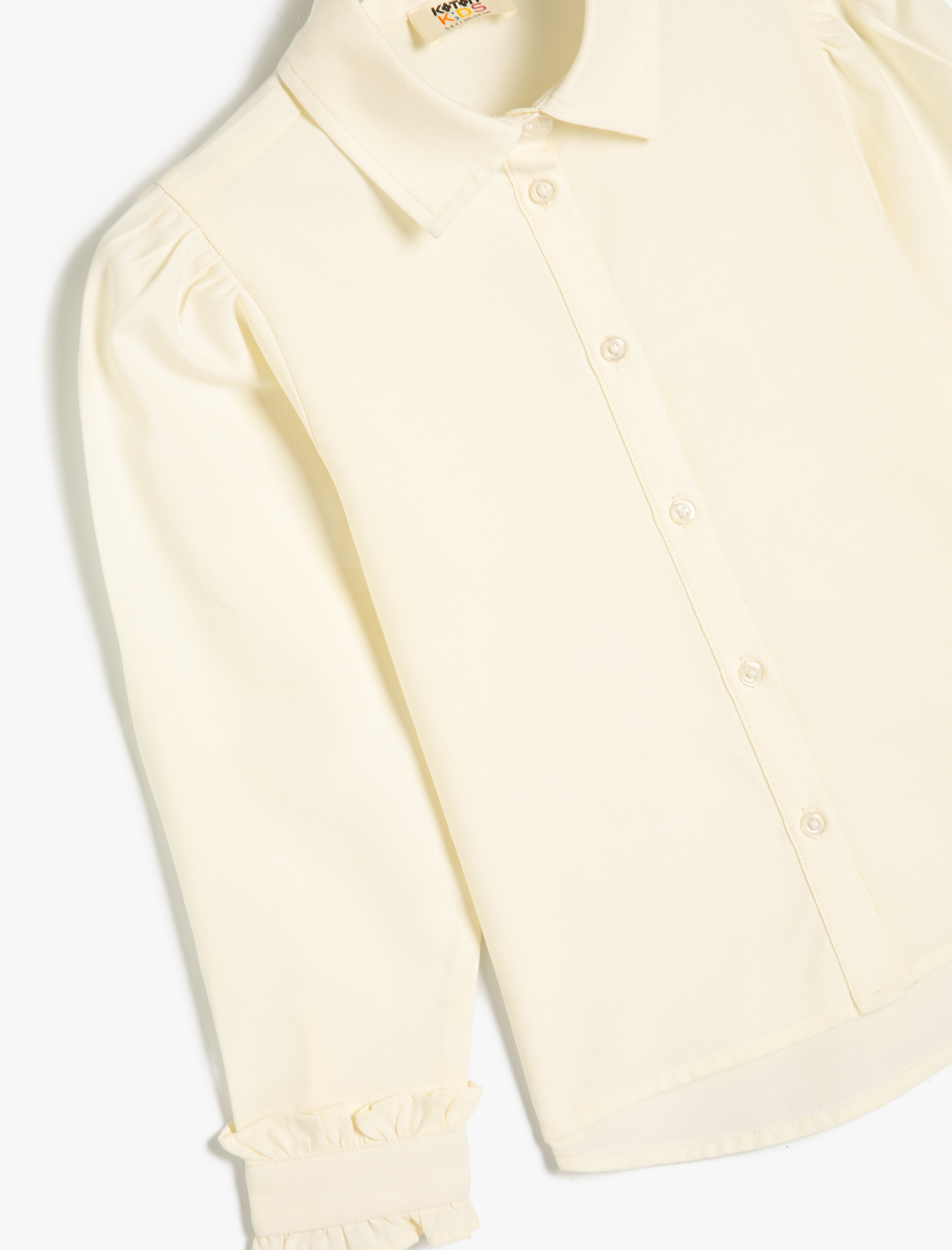  Kız Çocuk Gömlek Klasik Yaka Düğme Kapamalı Fırfır Detaylı