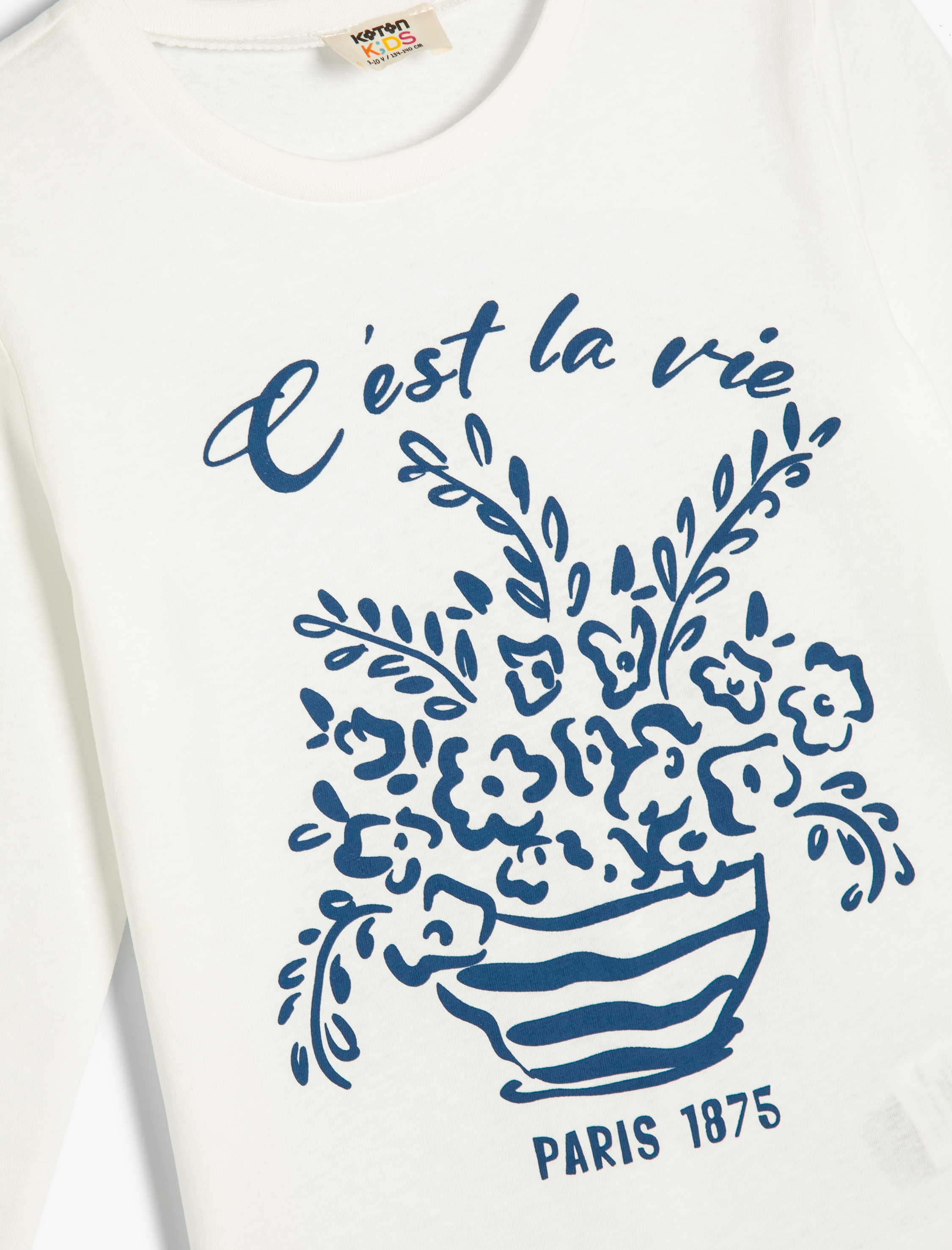  Kız Çocuk Çiçek Baskılı Tişört Uzun Kollu Bisiklet Yaka Pamuklu