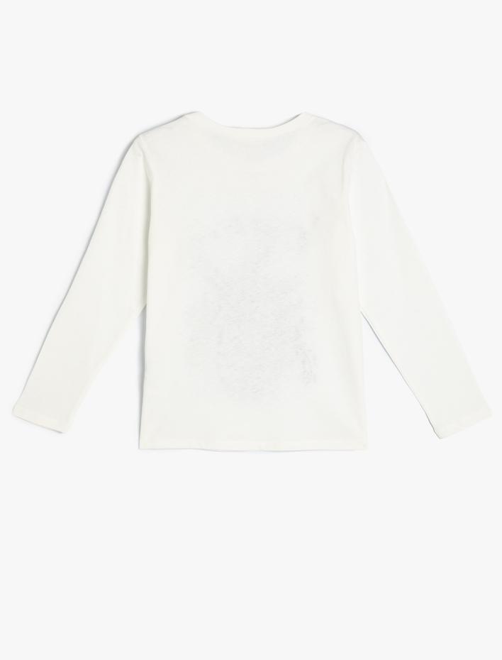 Kız Çocuk Çiçek Baskılı Tişört Uzun Kollu Bisiklet Yaka Pamuklu