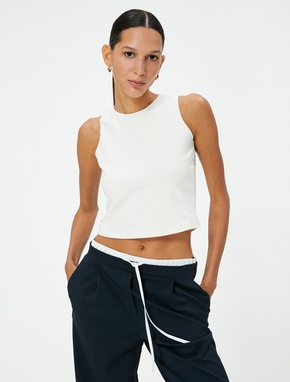 Crop Atlet Basic Bisiklet Yaka Pamuklu Standart Kesim_2