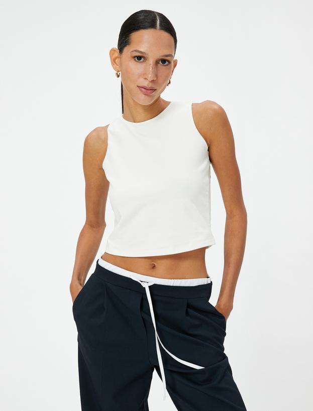 Crop Atlet Basic Bisiklet Yaka Pamuklu Standart Kesim_2