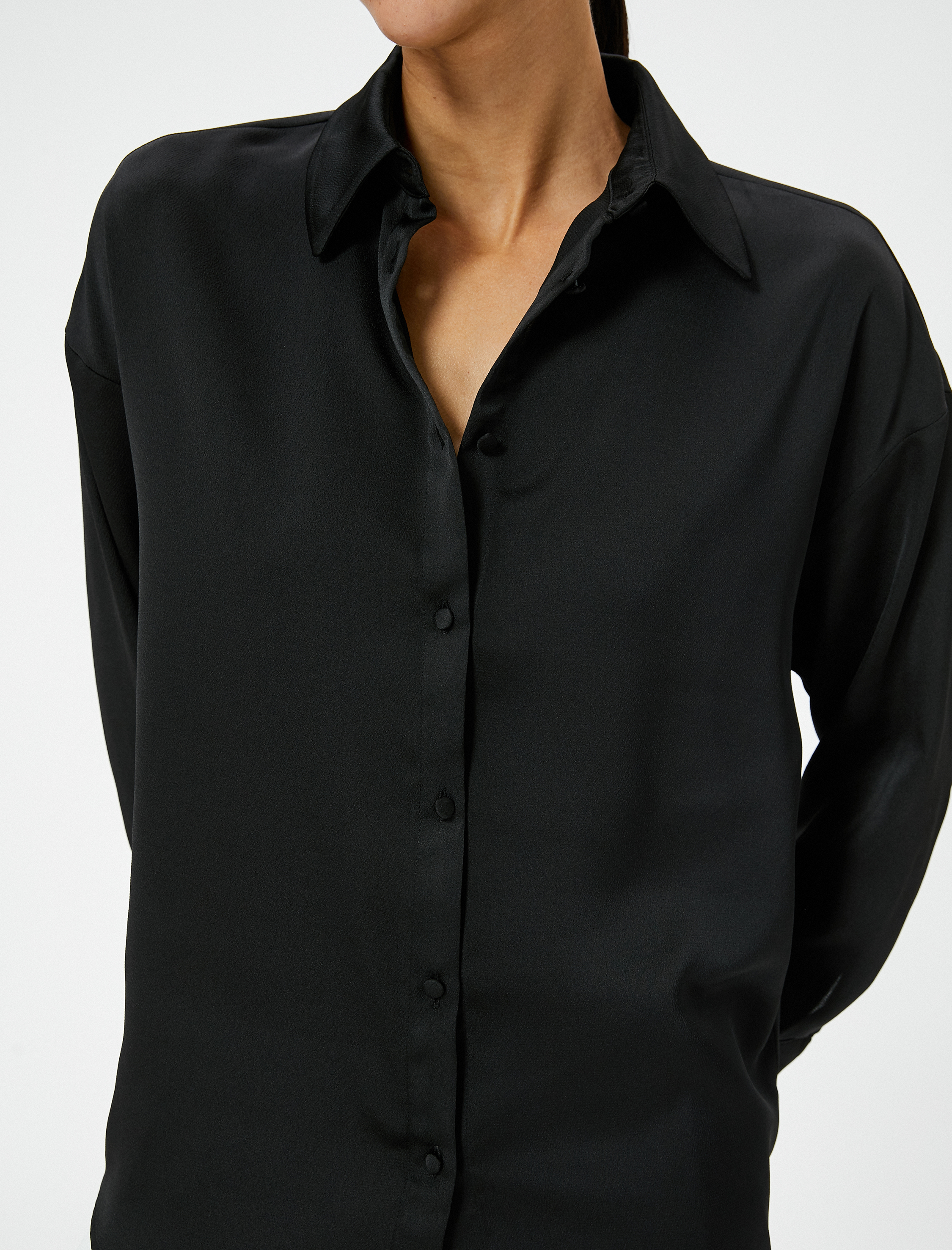   Saten Gömlek Uzun Kollu Düğmeli Standart Kesim